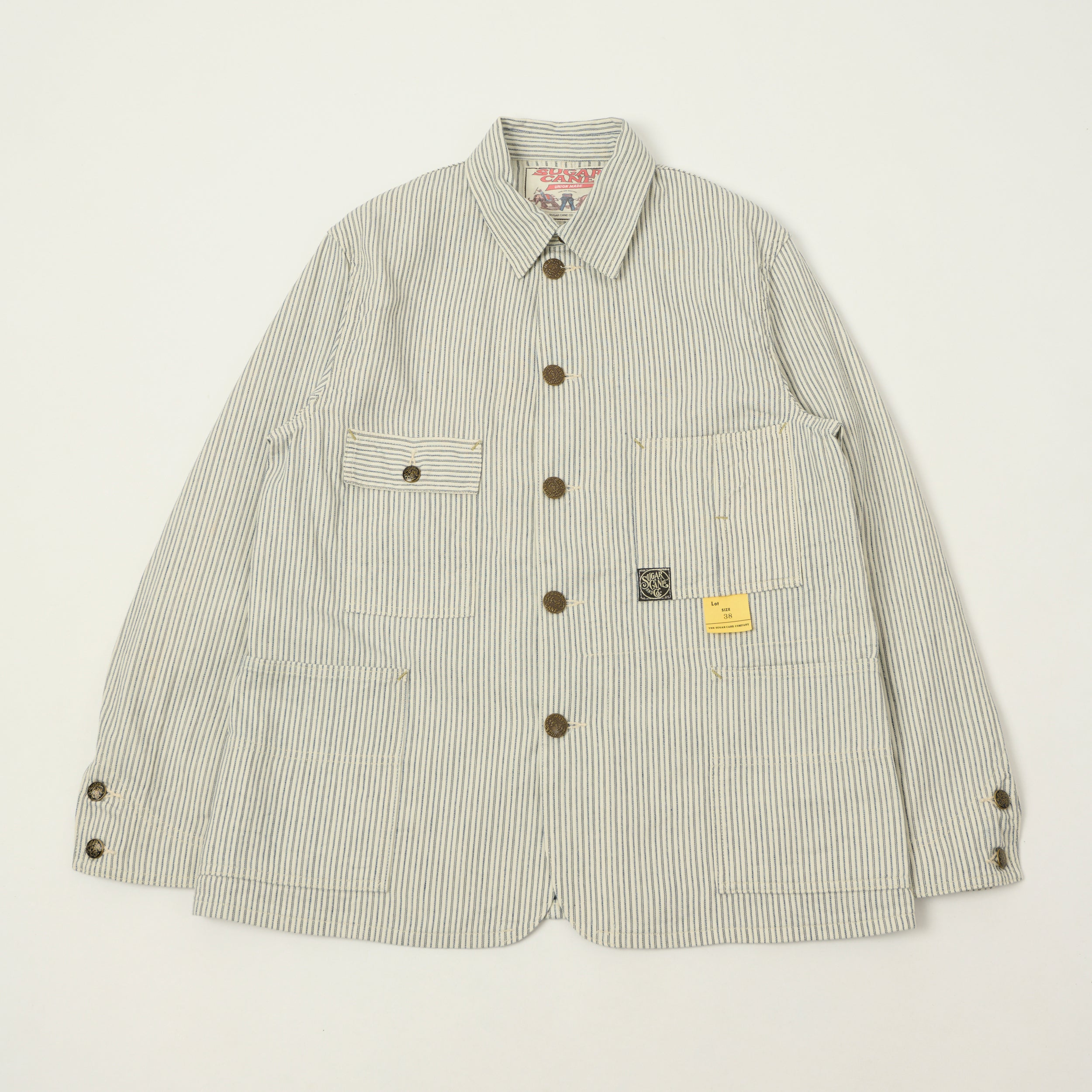 Sugar Cane Jaquard Hickory Stripe Chore Jacket - White