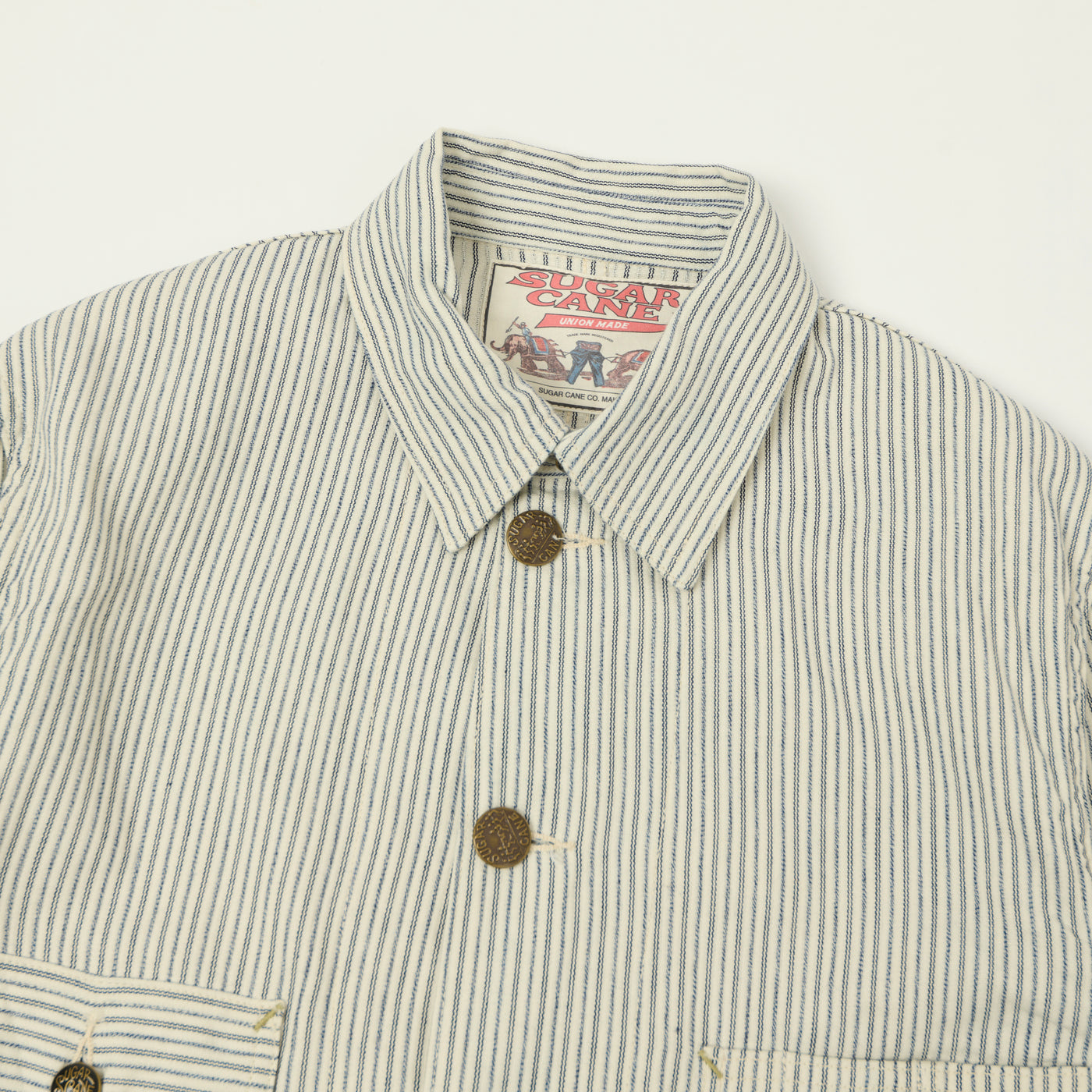 Sugar Cane Jaquard Hickory Stripe Chore Jacket - White