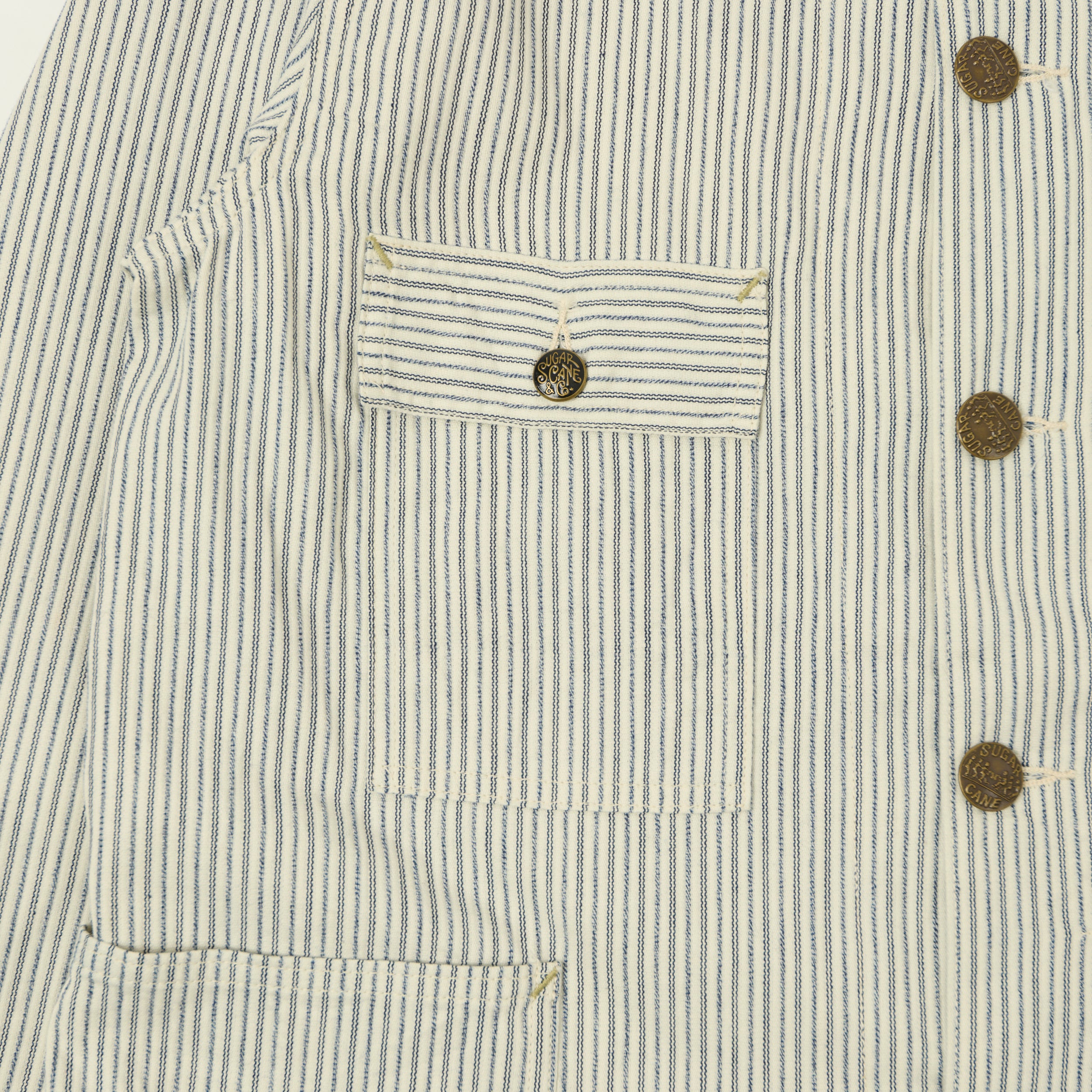 Sugar Cane Jaquard Hickory Stripe Chore Jacket - White