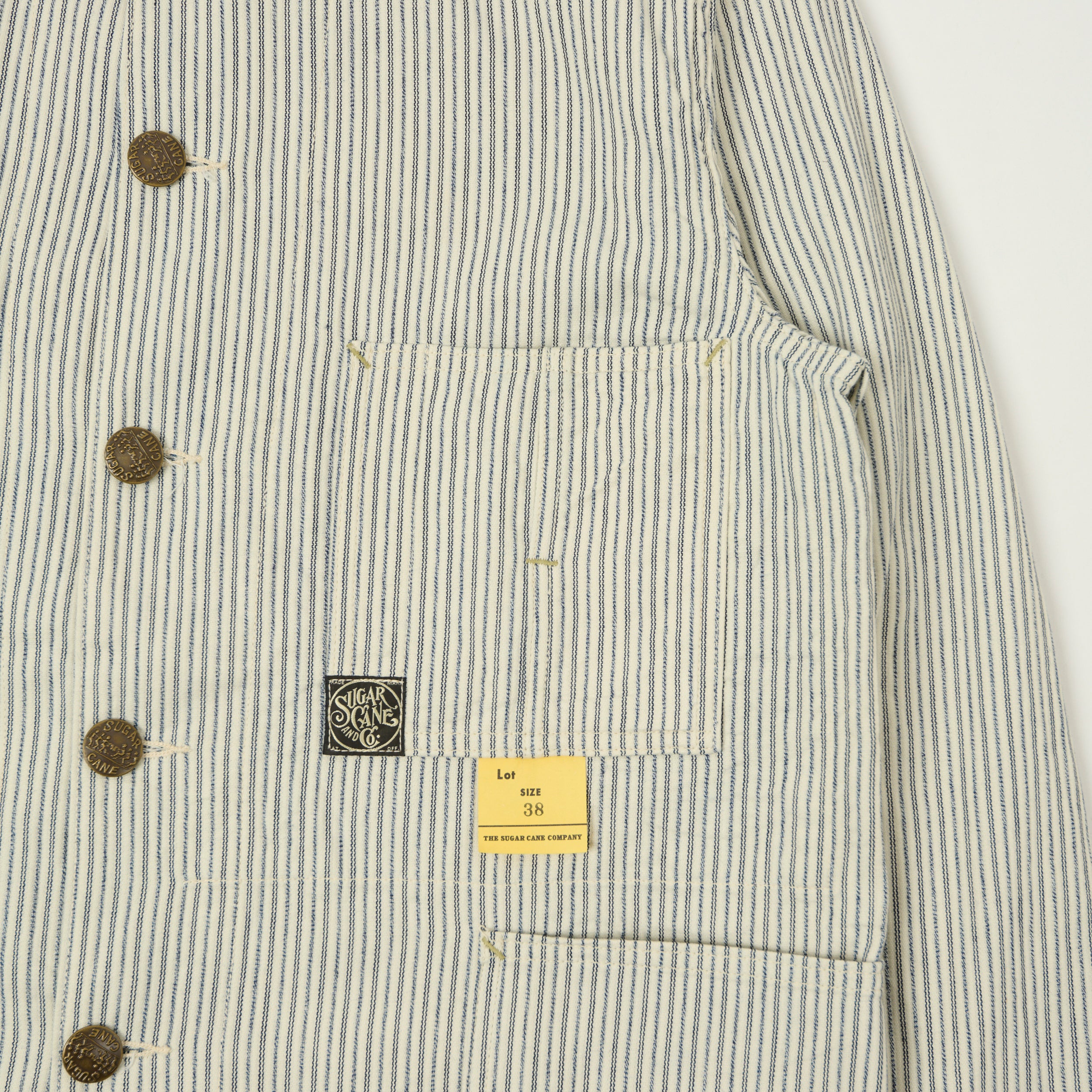 Sugar Cane Jaquard Hickory Stripe Chore Jacket - White