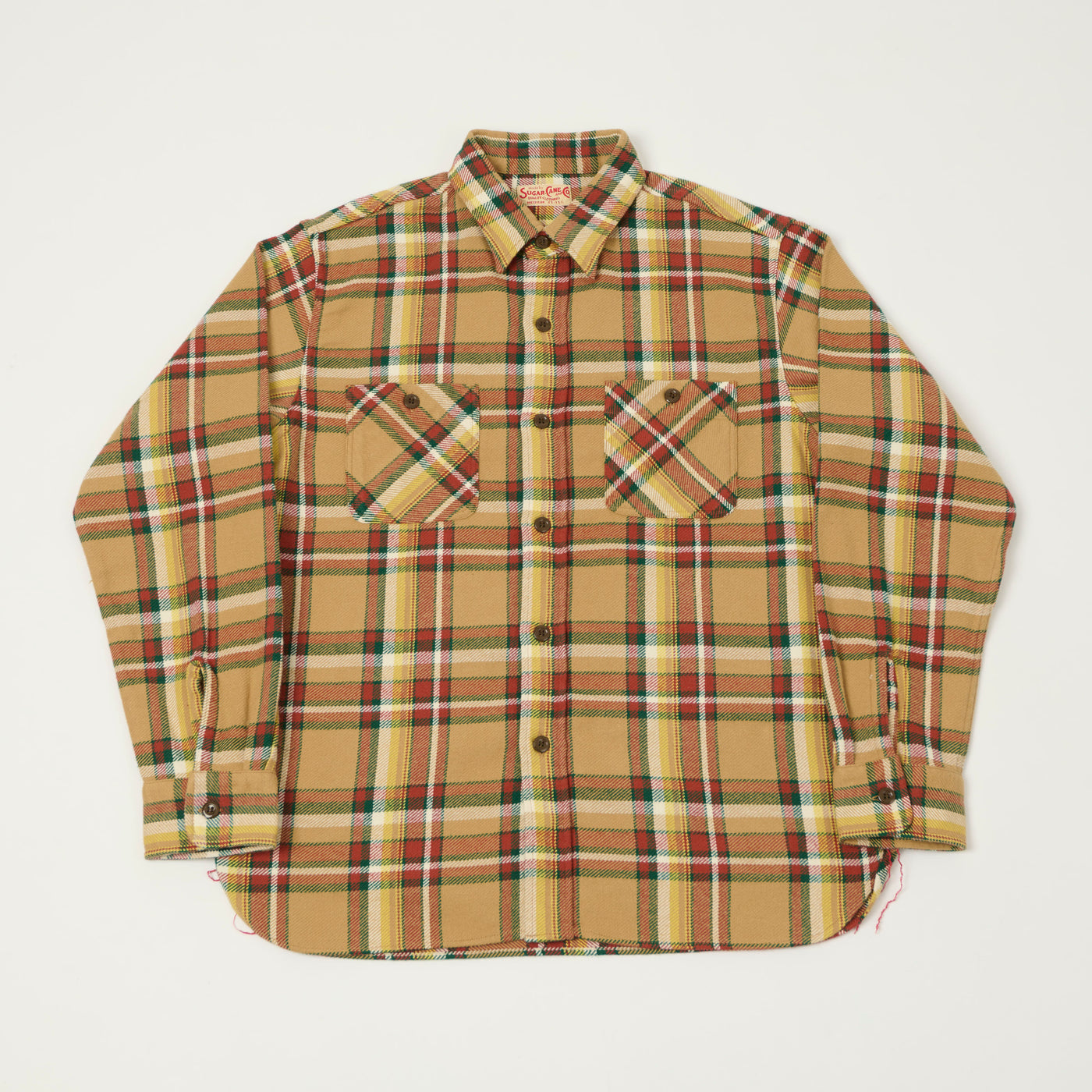 Sugar Cane Large Check Work Shirt - Beige