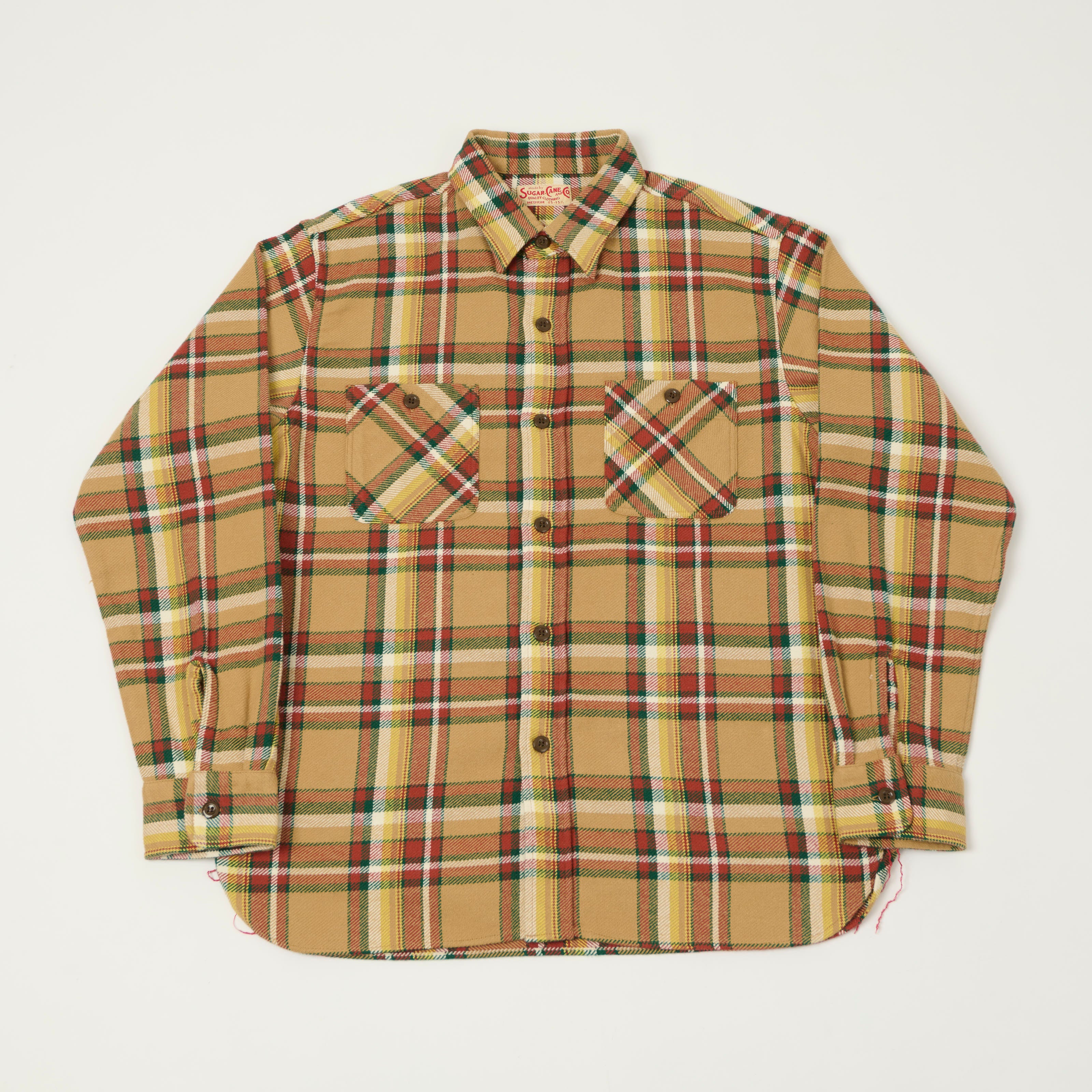 Sugar Cane Large Check Work Shirt - Beige
