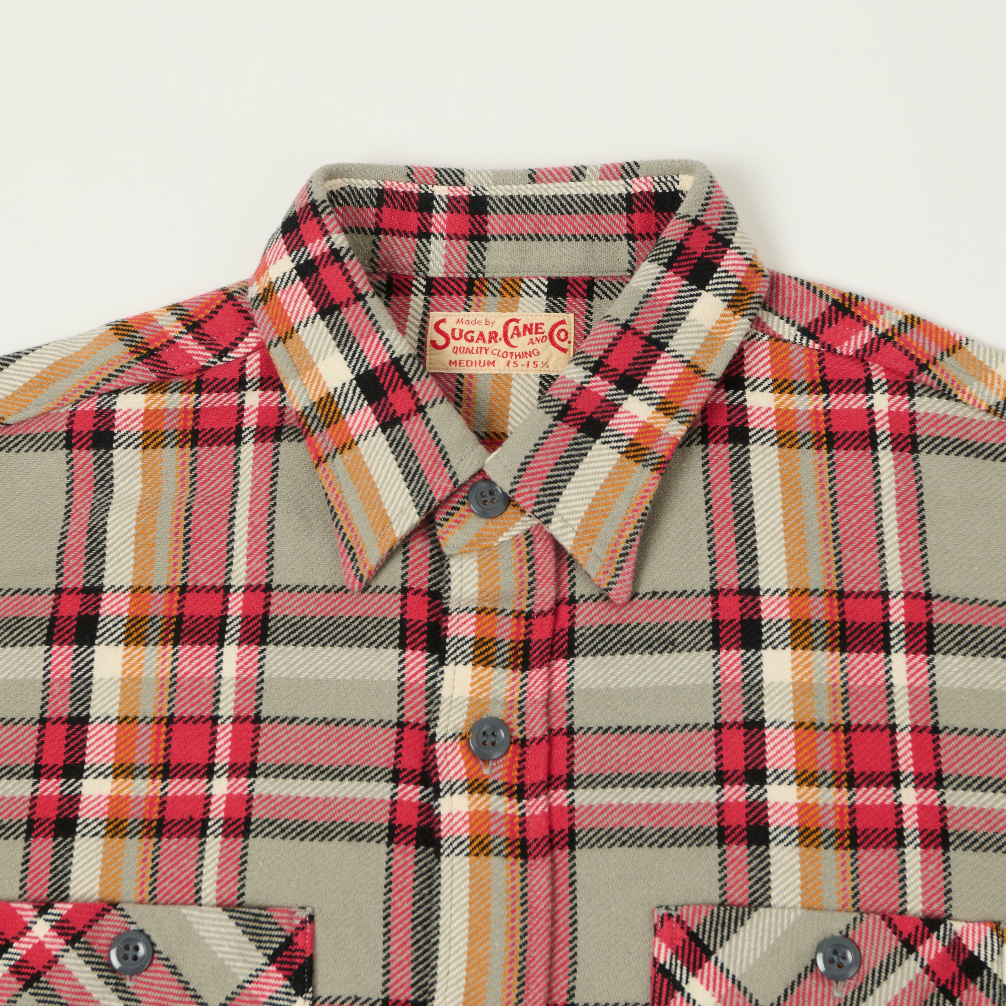 Sugar Cane Large Check Work Shirt - Grey/Red