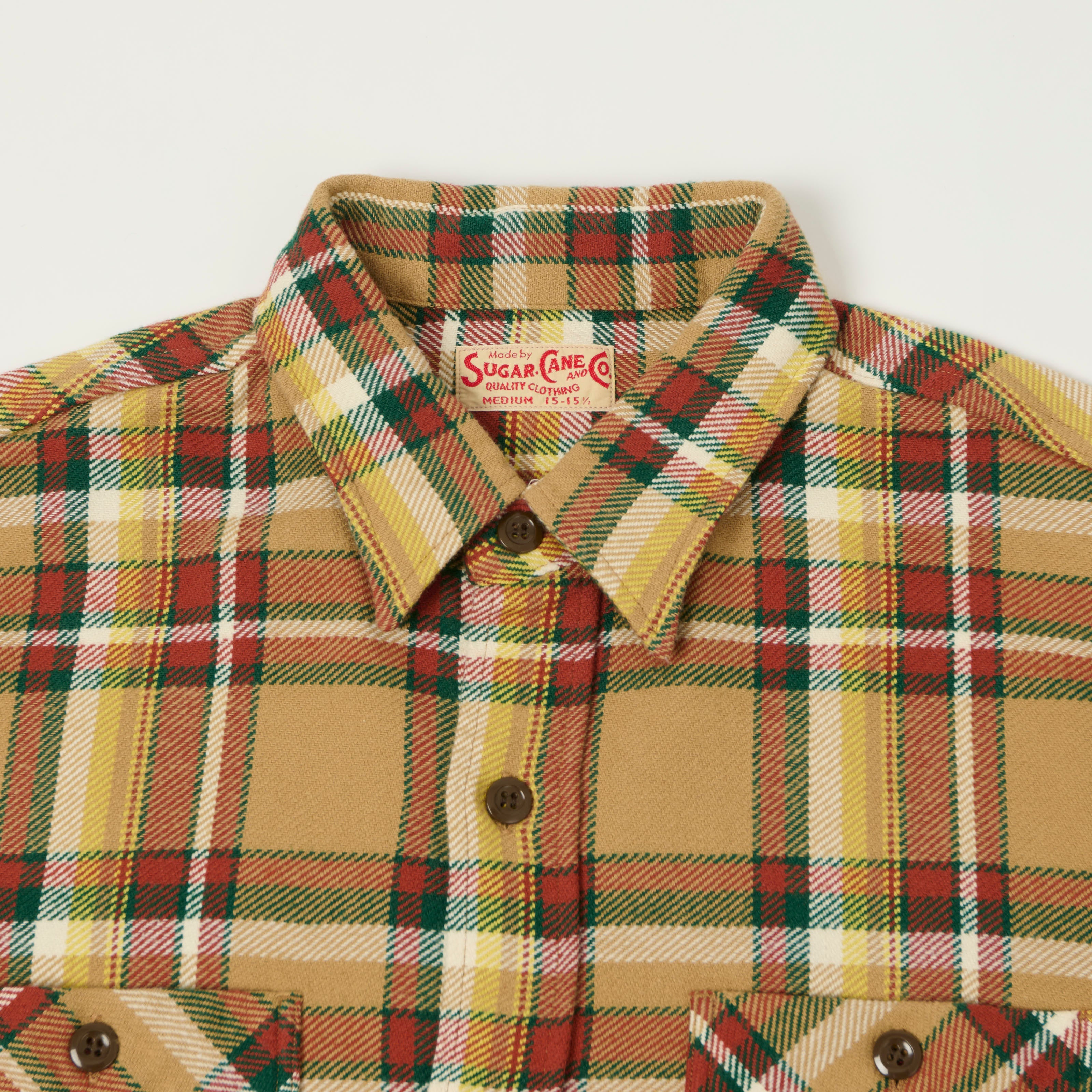 Sugar Cane Large Check Work Shirt - Beige