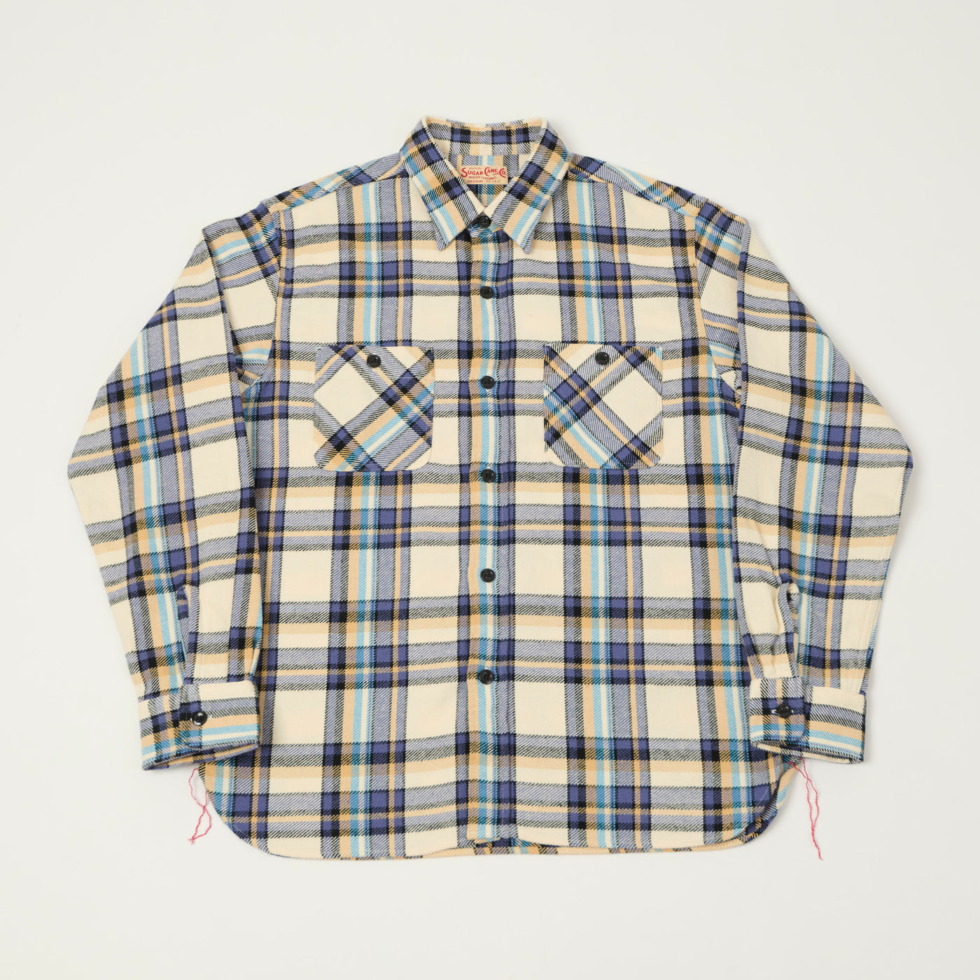 Sugar Cane Large Check Work Shirt - Off White/Blue