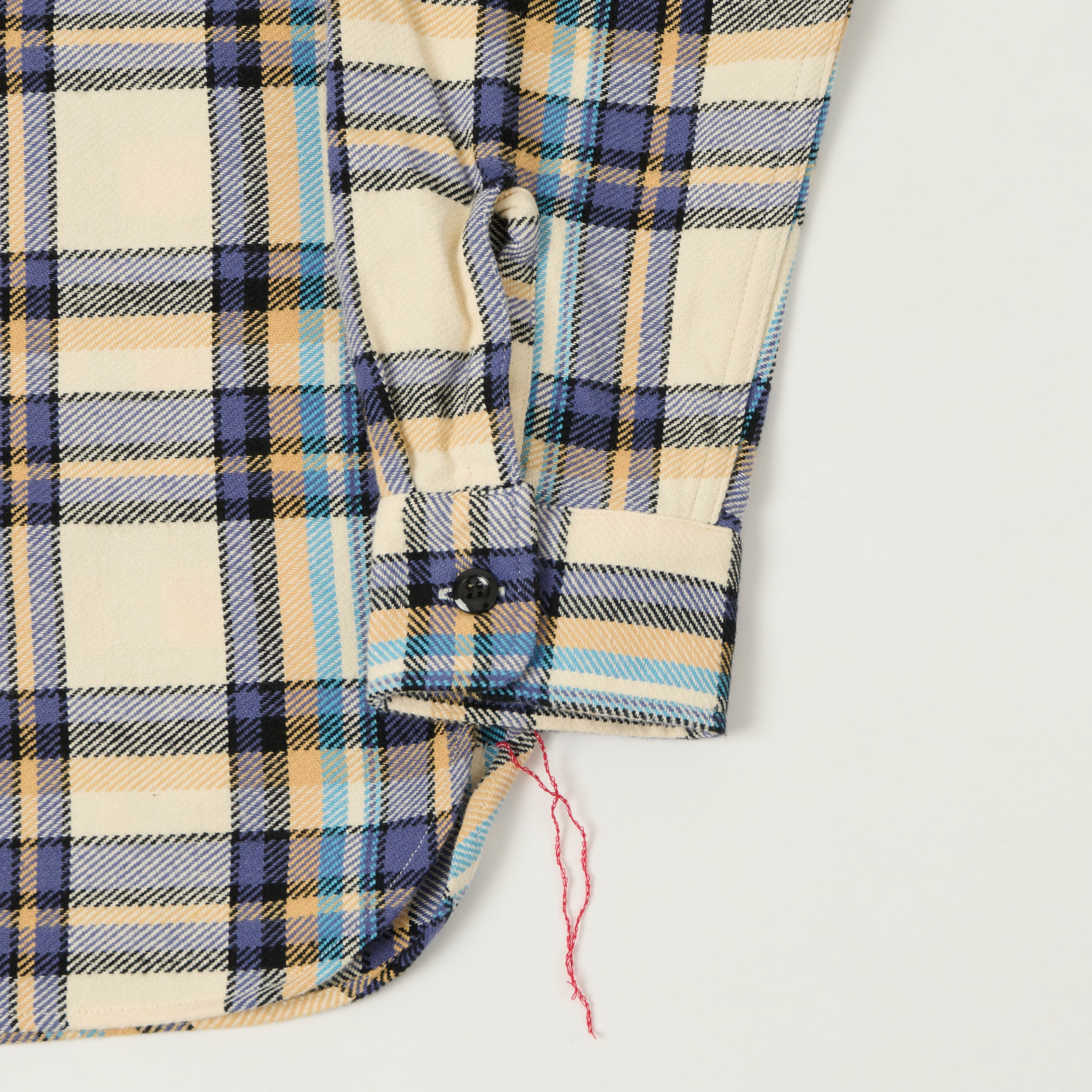 Sugar Cane Large Check Work Shirt - Off White/Blue