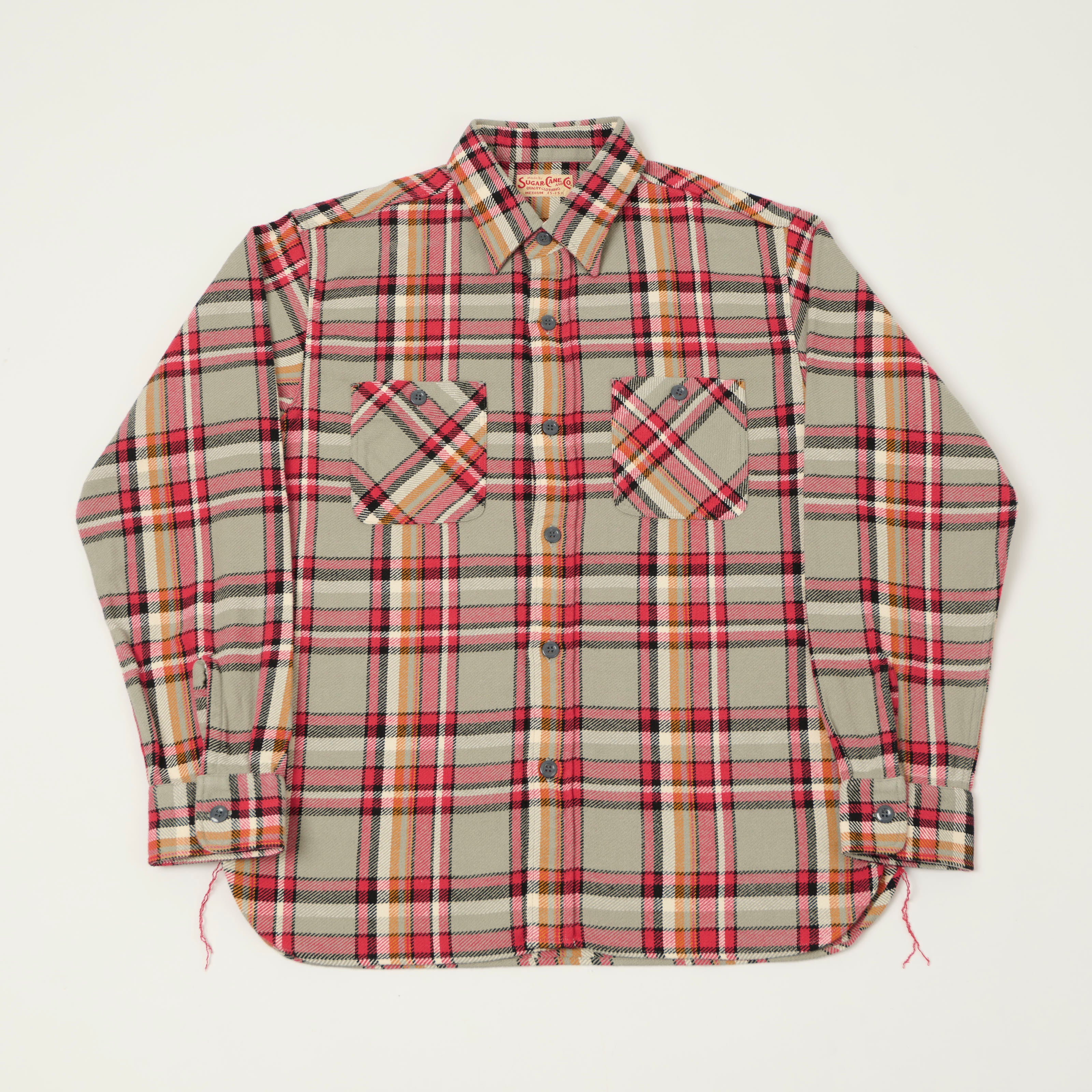 Sugar Cane Large Check Work Shirt - Grey/Red