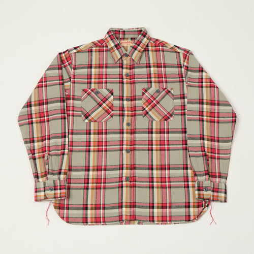 Sugar Cane Large Check Work Shirt - Grey/Red