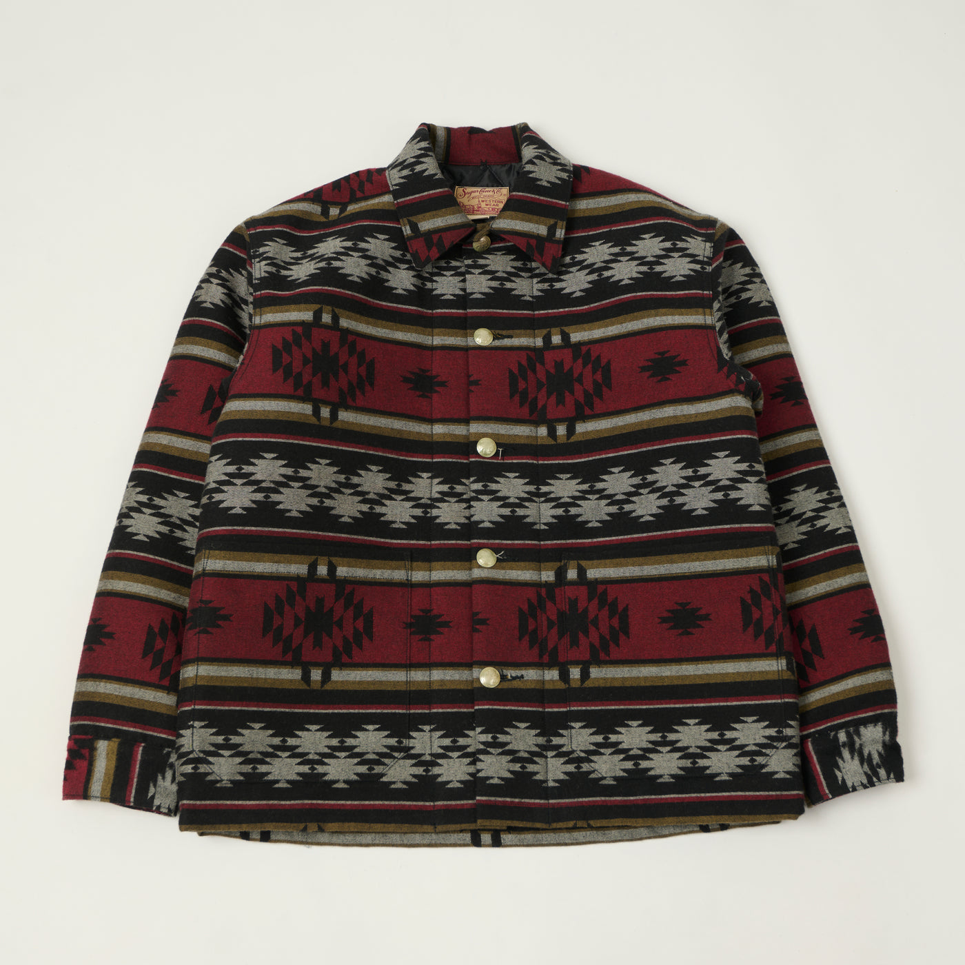 Sugar Cane Native American Jacquard Wool Jacket - Red/Black