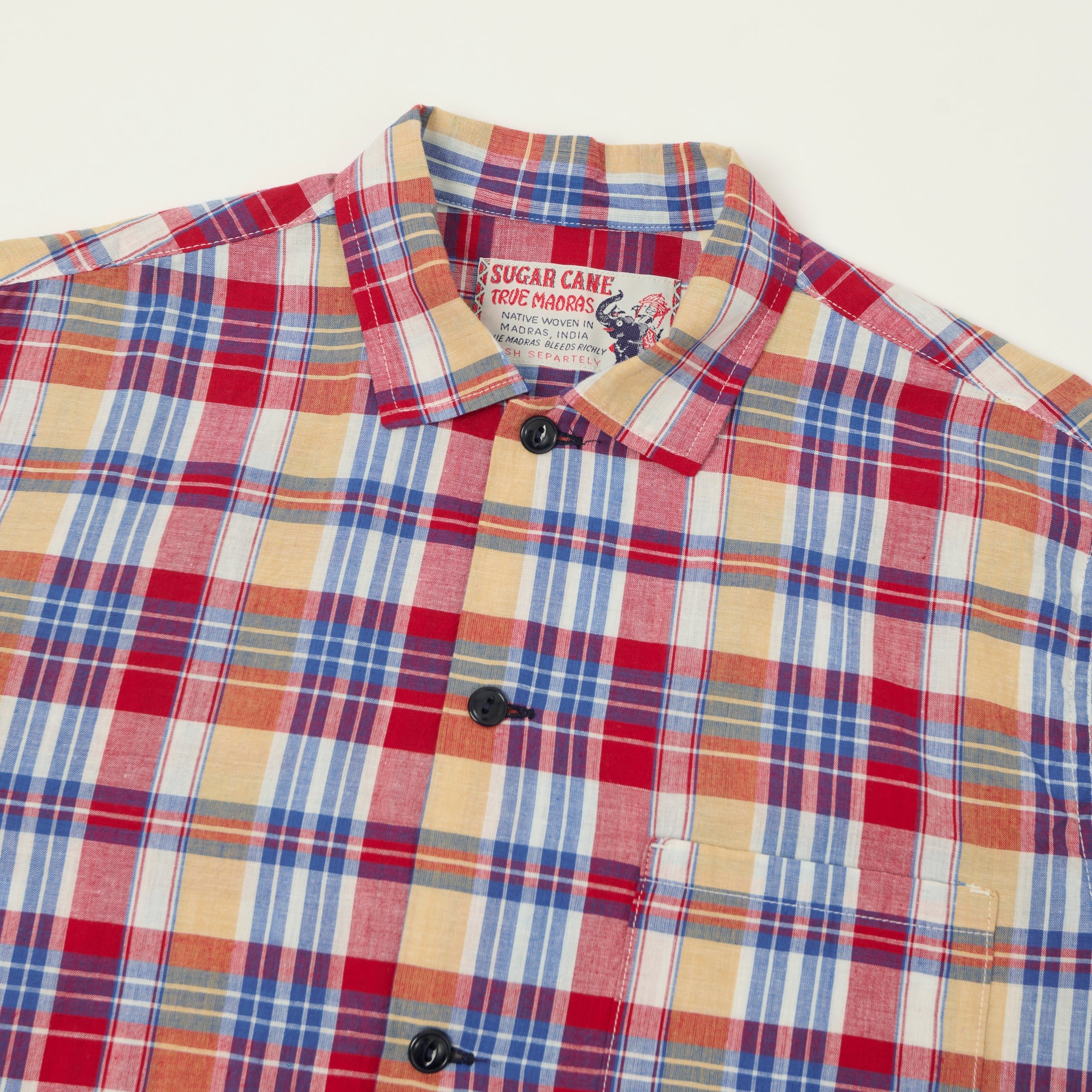 Sugar Cane Open Collar Madras Shirt - Multi/Red