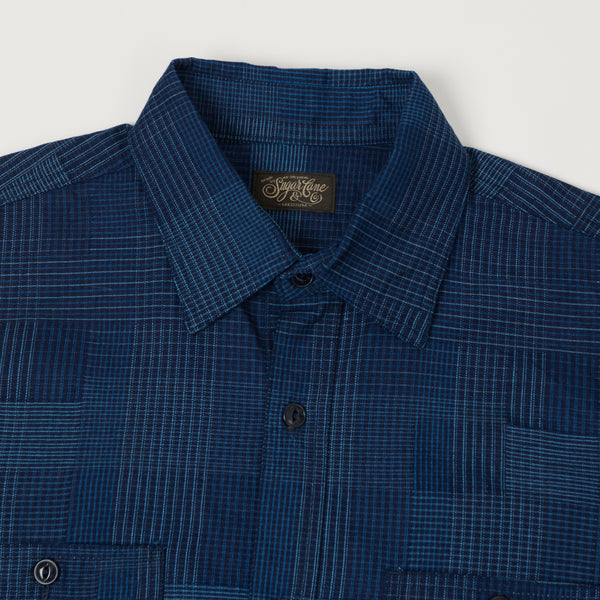 Sugar Cane Multi Check 'Patchwork' Shirt - Dark Indigo