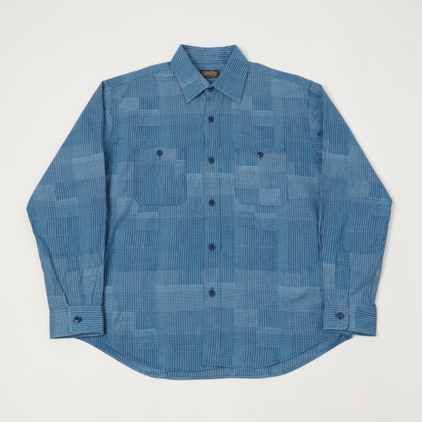 Sugar Cane Multi Check 'Patchwork' Shirt - Light Indigo