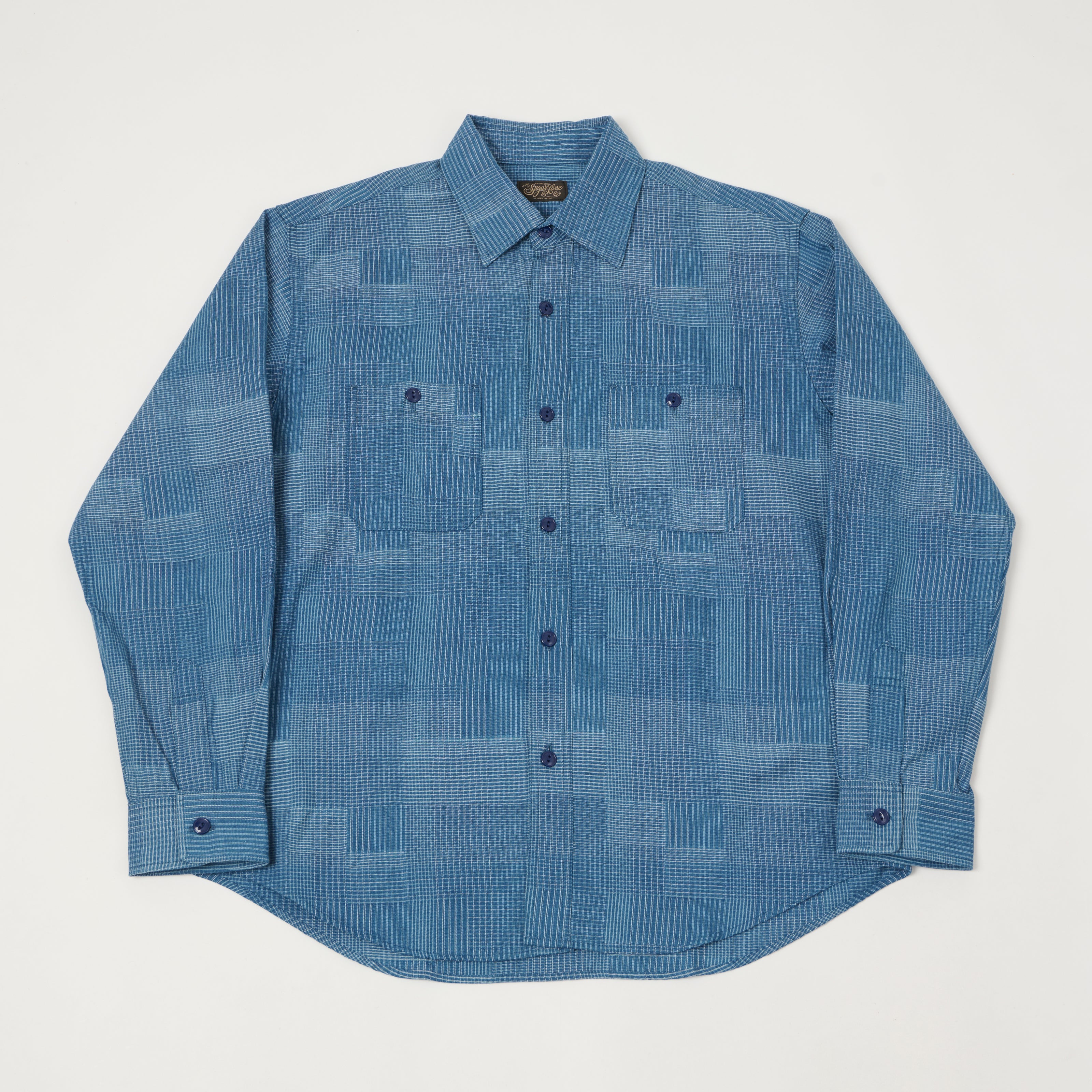 Sugar Cane Multi Check 'Patchwork' Shirt - Light Indigo
