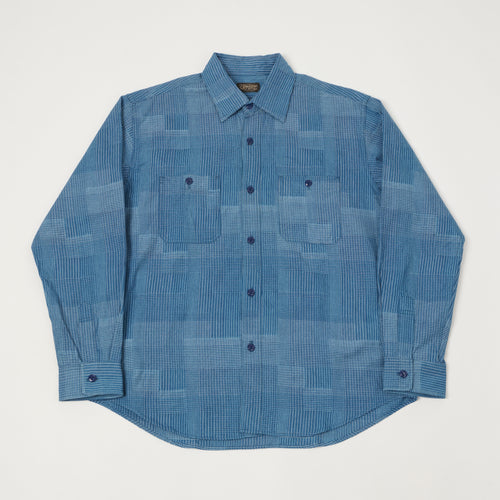 Sugar Cane Multi Check 'Patchwork' Shirt - Light Indigo