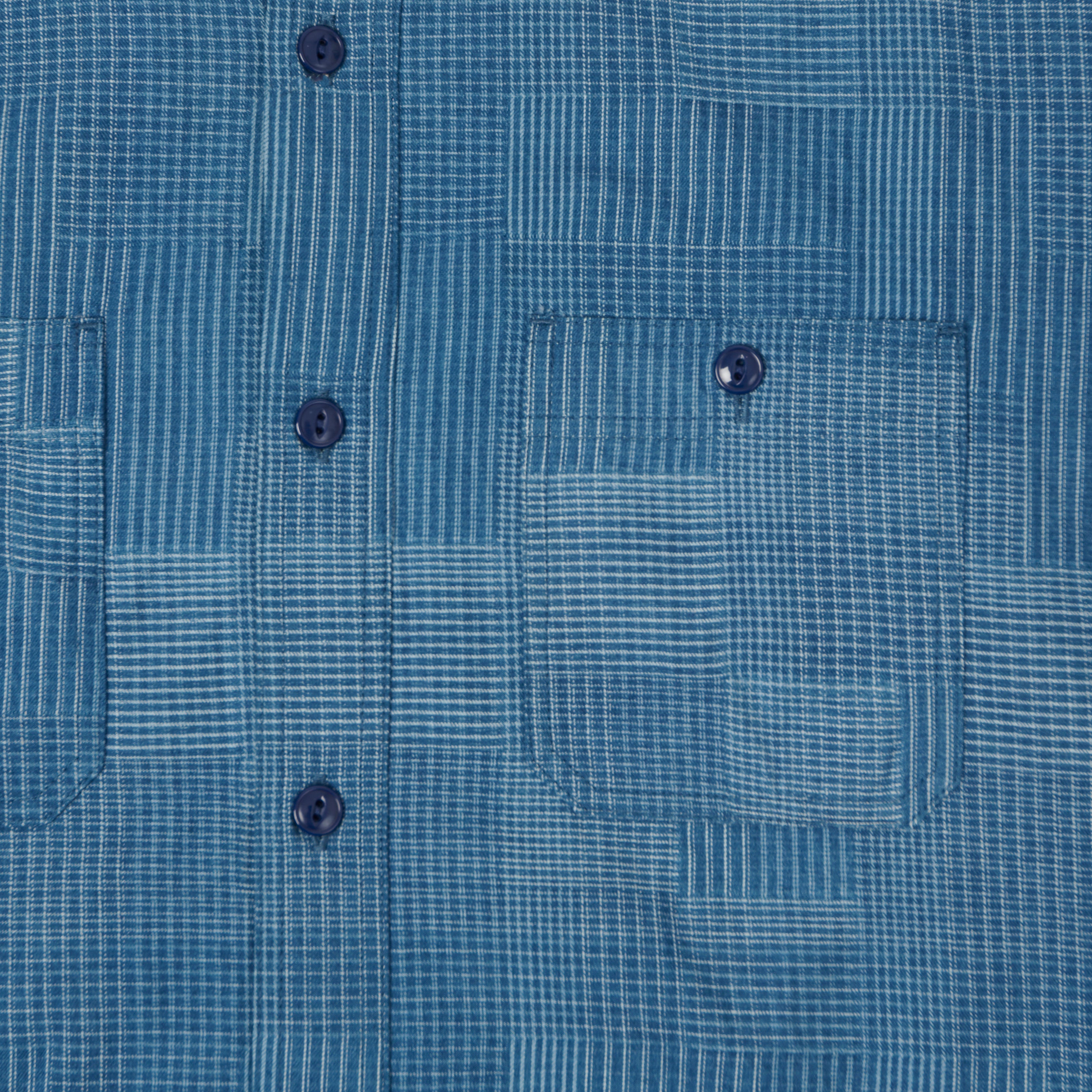 Sugar Cane Multi Check 'Patchwork' Shirt - Light Indigo