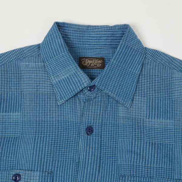 Sugar Cane Multi Check 'Patchwork' Shirt - Light Indigo
