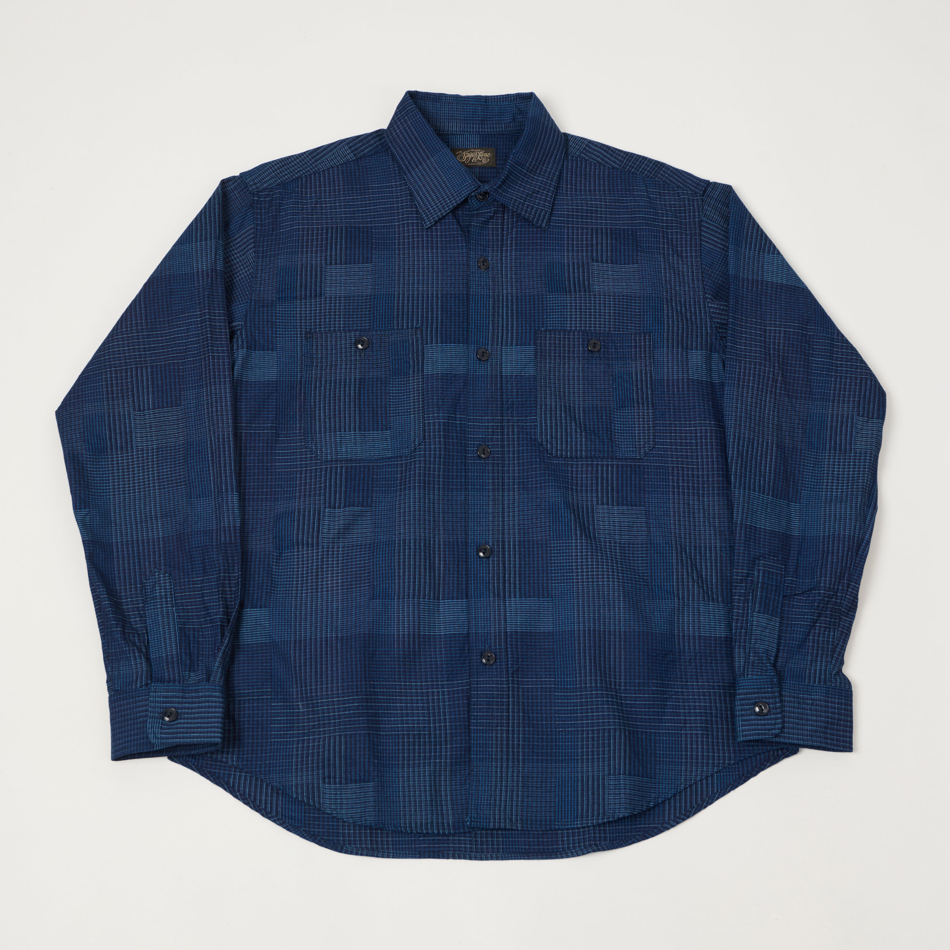 Sugar Cane Multi Check 'Patchwork' Shirt - Dark Indigo