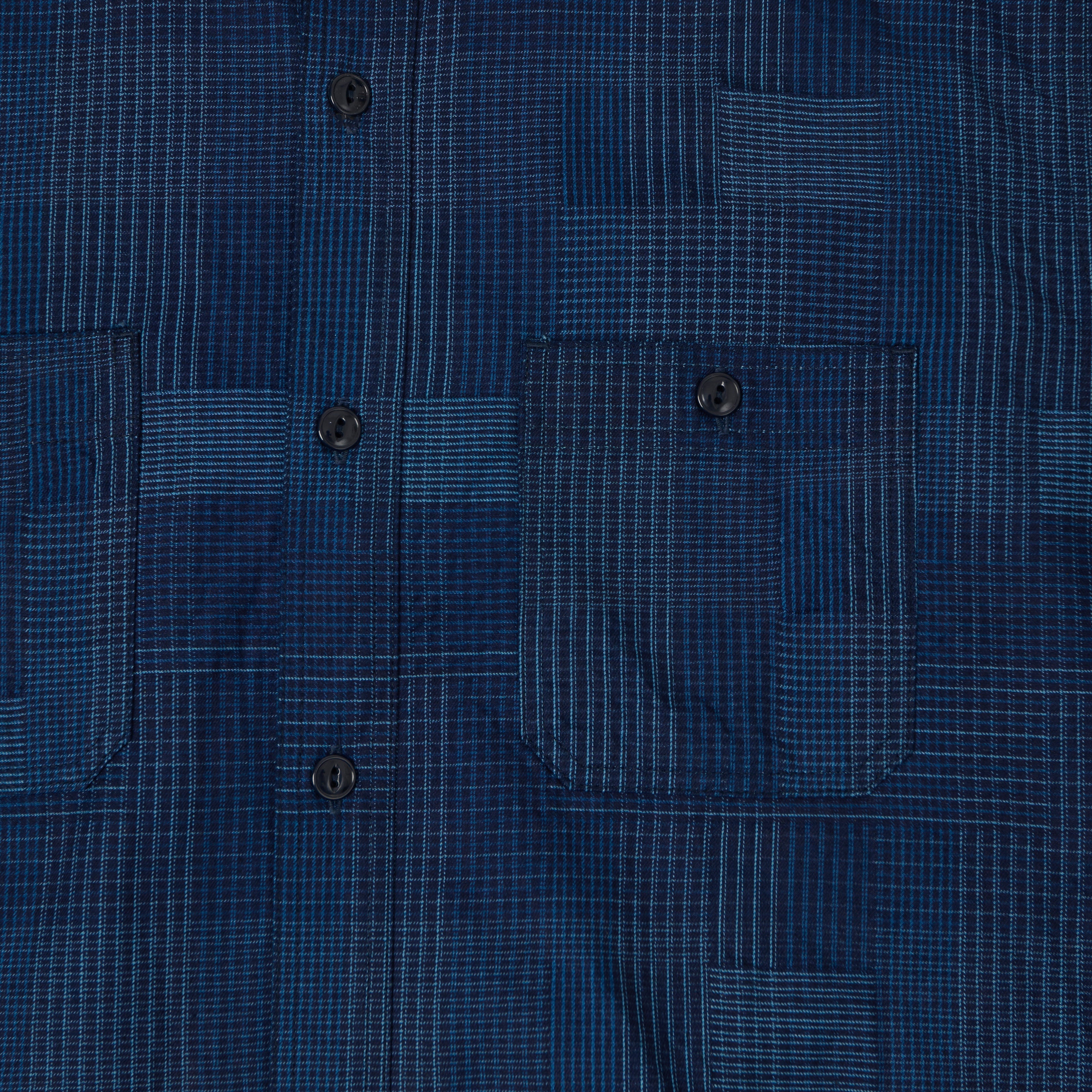 Sugar Cane Multi Check 'Patchwork' Shirt - Dark Indigo