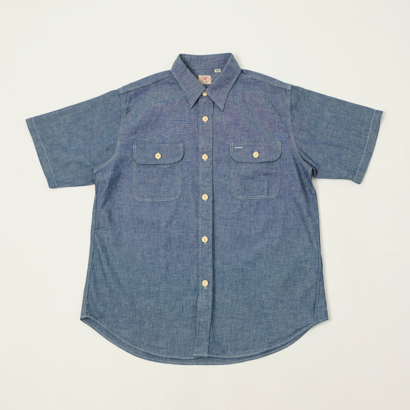 Sugar Cane Short Sleeve Chambray Work Shirt - Navy