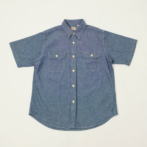 Sugar Cane Short Sleeve Chambray Work Shirt - Navy