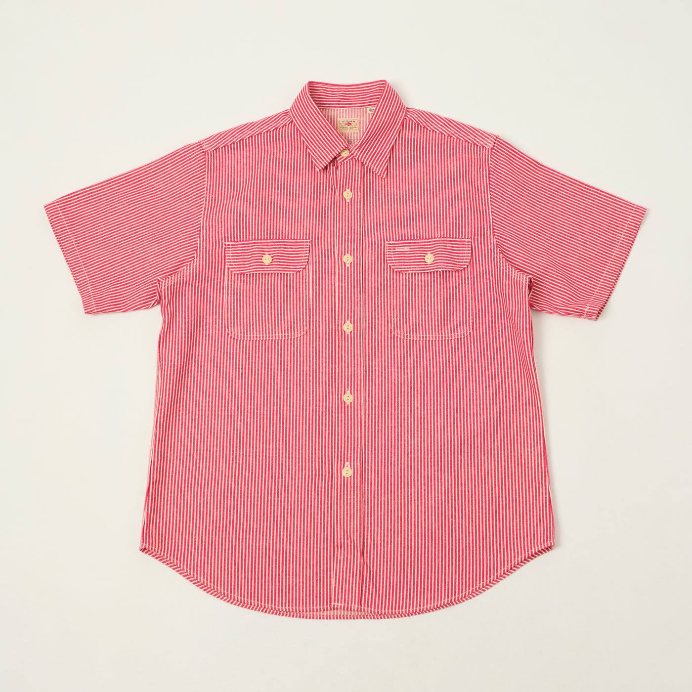 Sugar Cane Short Sleeve Hickory Stripe Work Shirt - Red