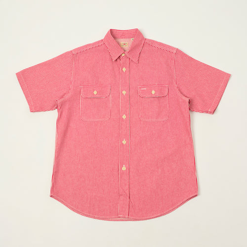 Sugar Cane Short Sleeve Hickory Stripe Work Shirt - Red