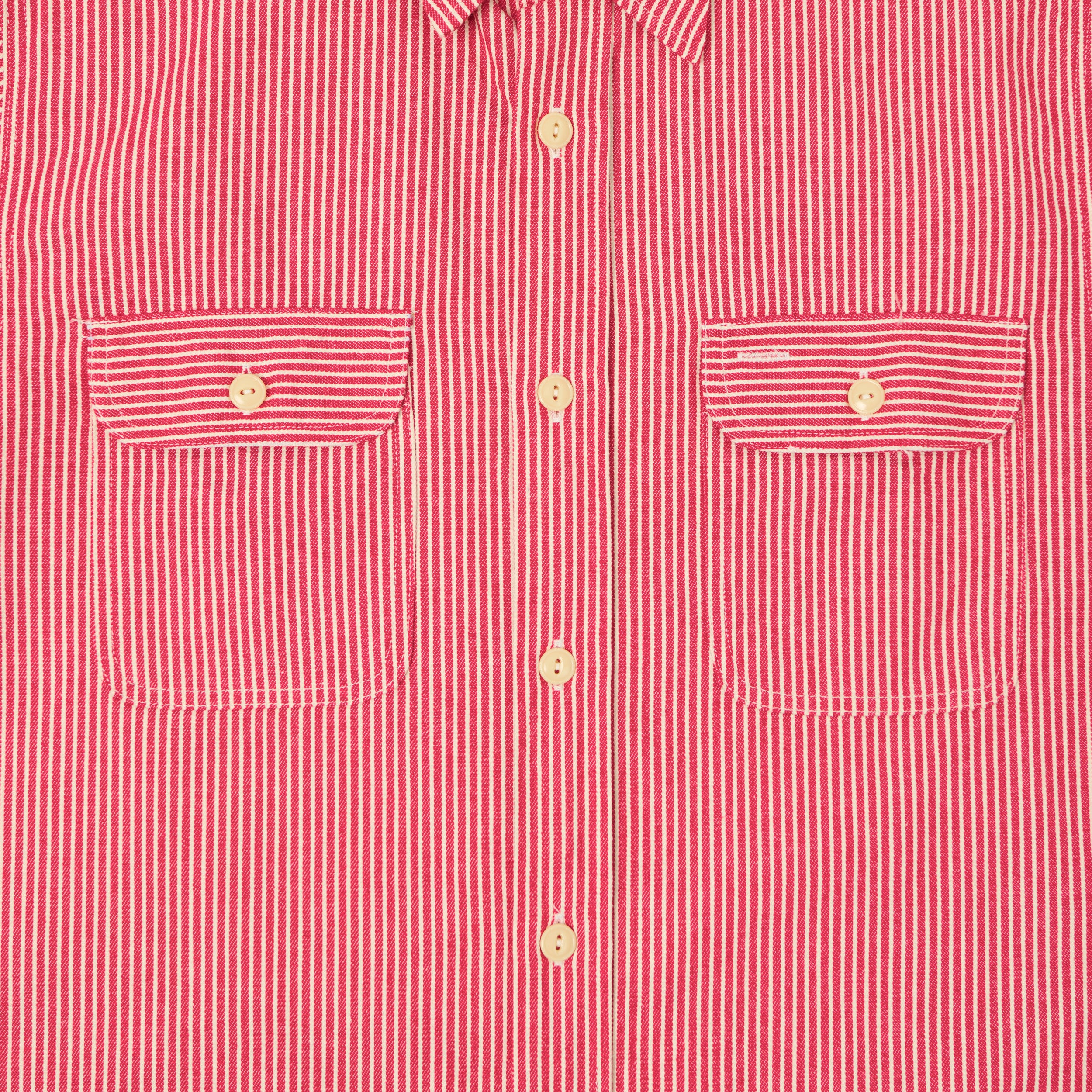 Sugar Cane Short Sleeve Hickory Stripe Work Shirt - Red