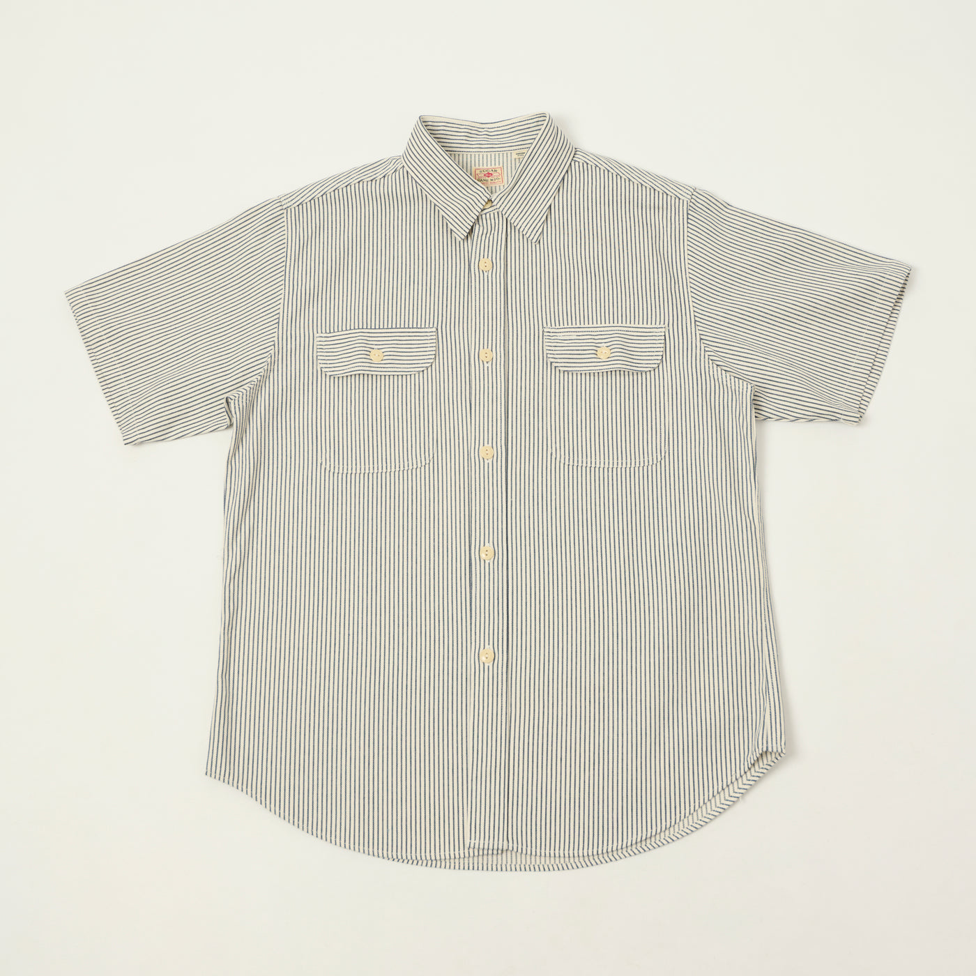 Sugar Cane Short Sleeve Hickory Stripe Work Shirt - White