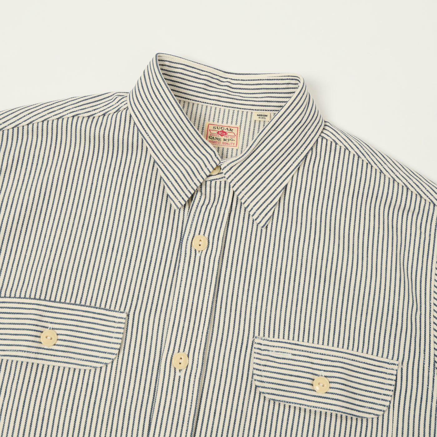 Sugar Cane Short Sleeve Hickory Stripe Work Shirt - White
