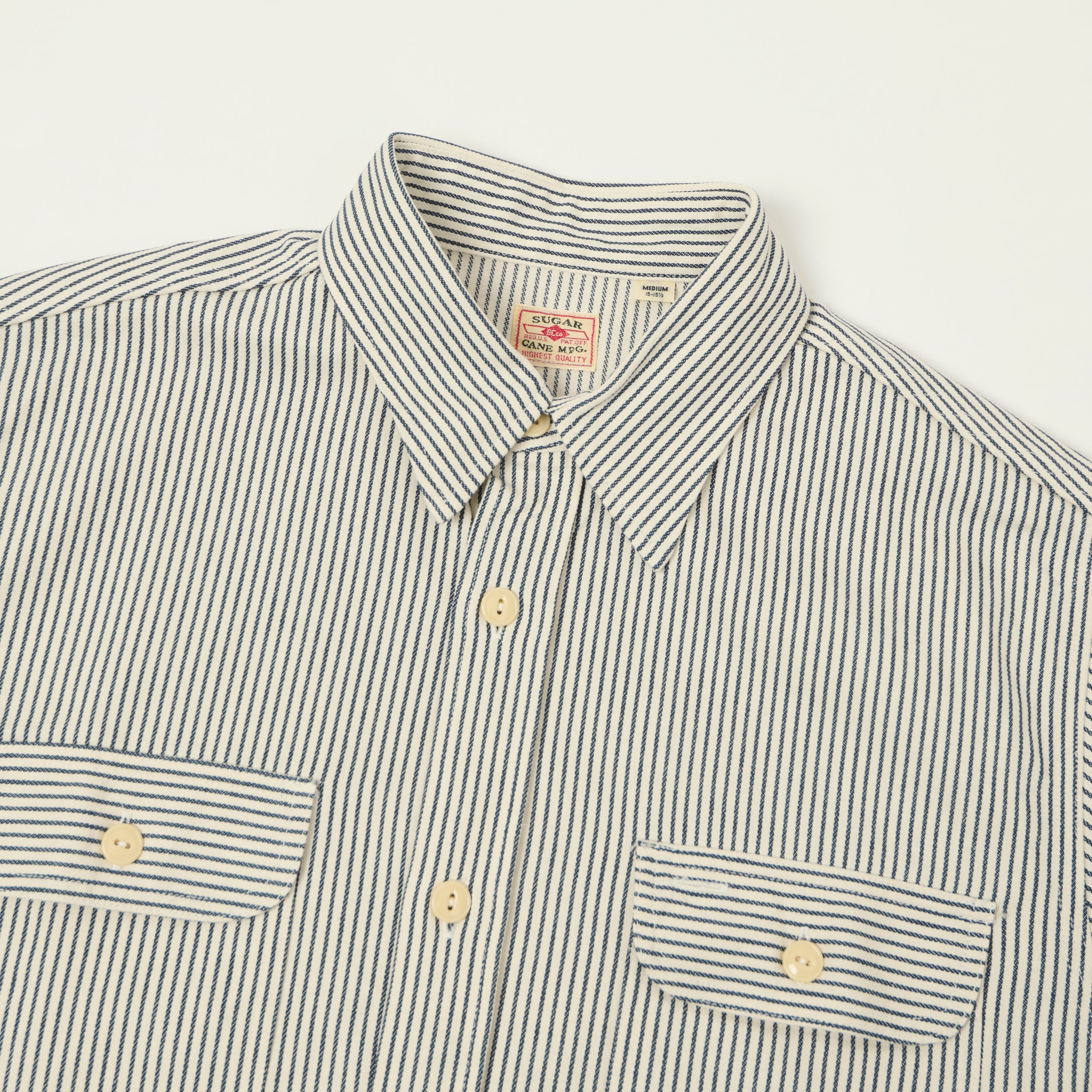 Sugar Cane Short Sleeve Hickory Stripe Work Shirt - White