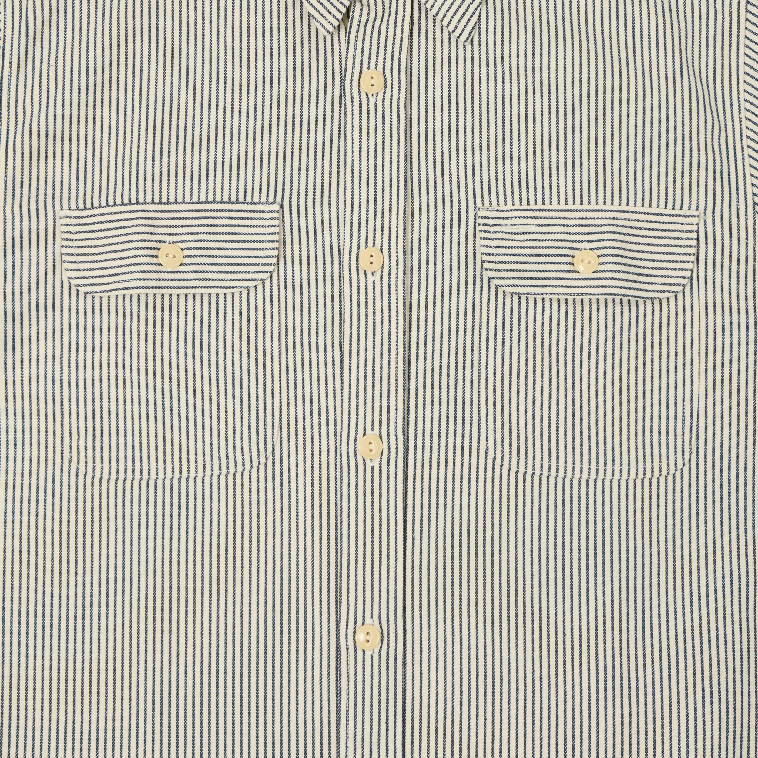 Sugar Cane Short Sleeve Hickory Stripe Work Shirt - White
