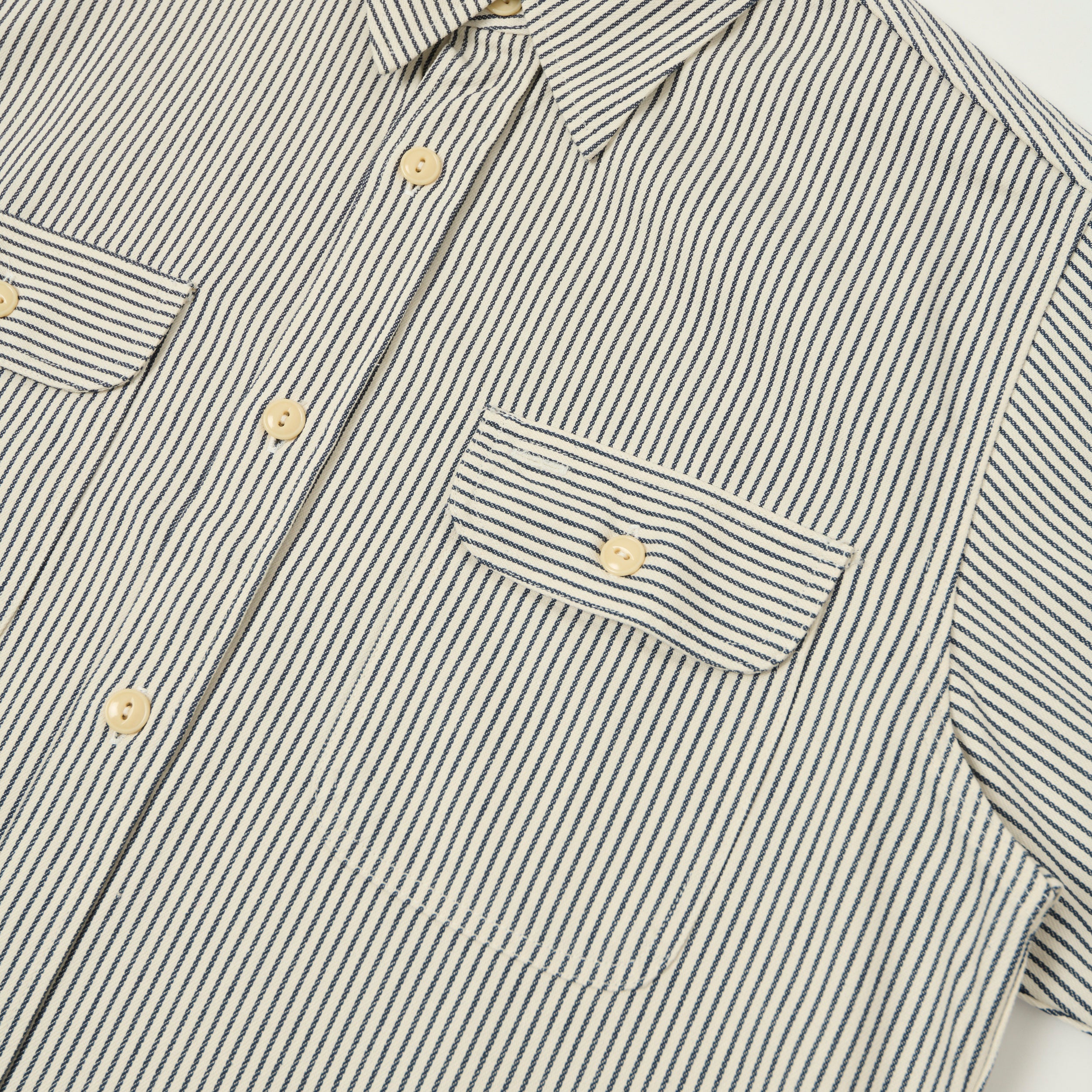 Sugar Cane Short Sleeve Hickory Stripe Work Shirt - White