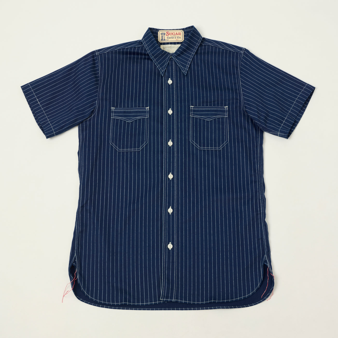 Sugar Cane Short Sleeve Wabash Work Shirt - Navy