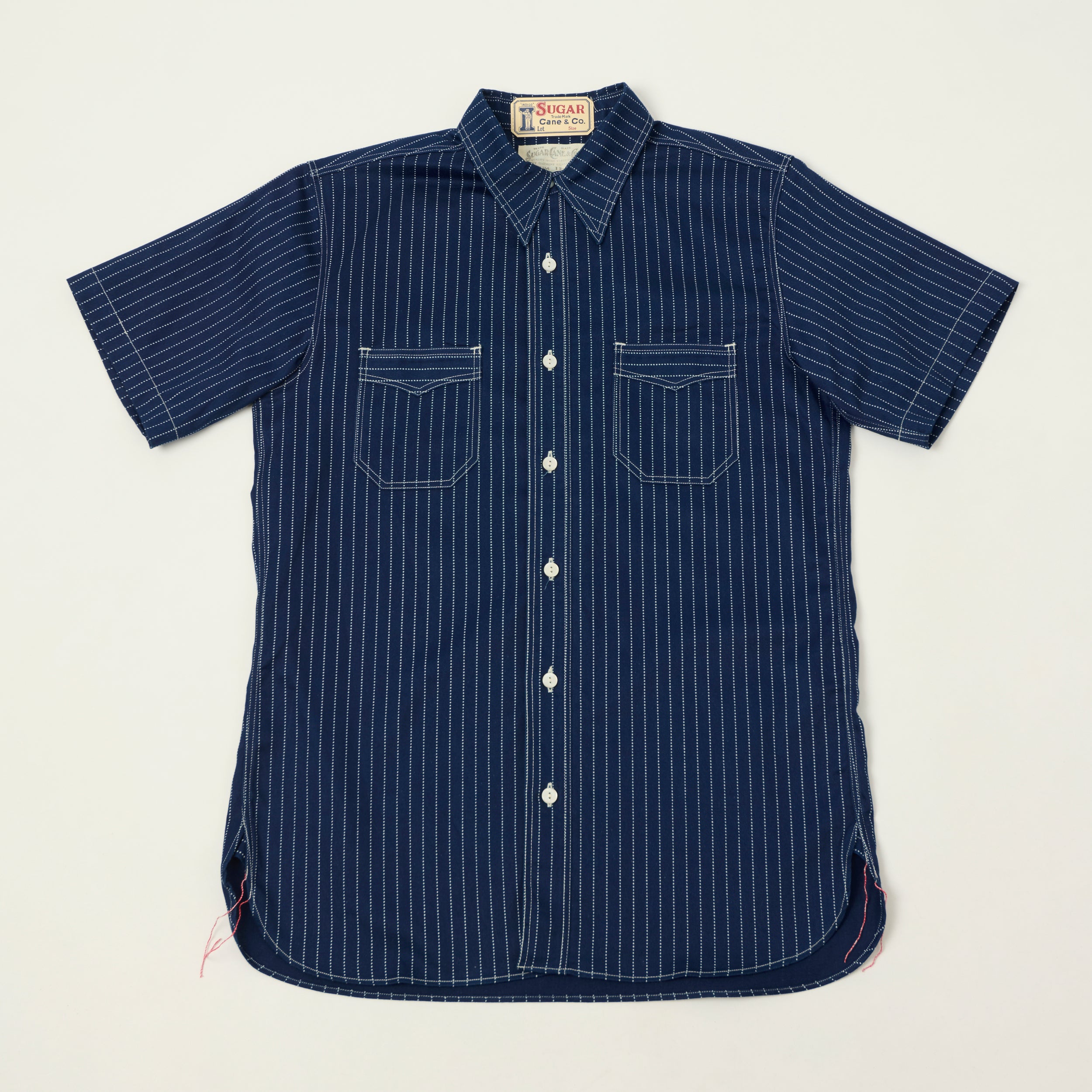 Sugar Cane Short Sleeve Wabash Work Shirt - Navy