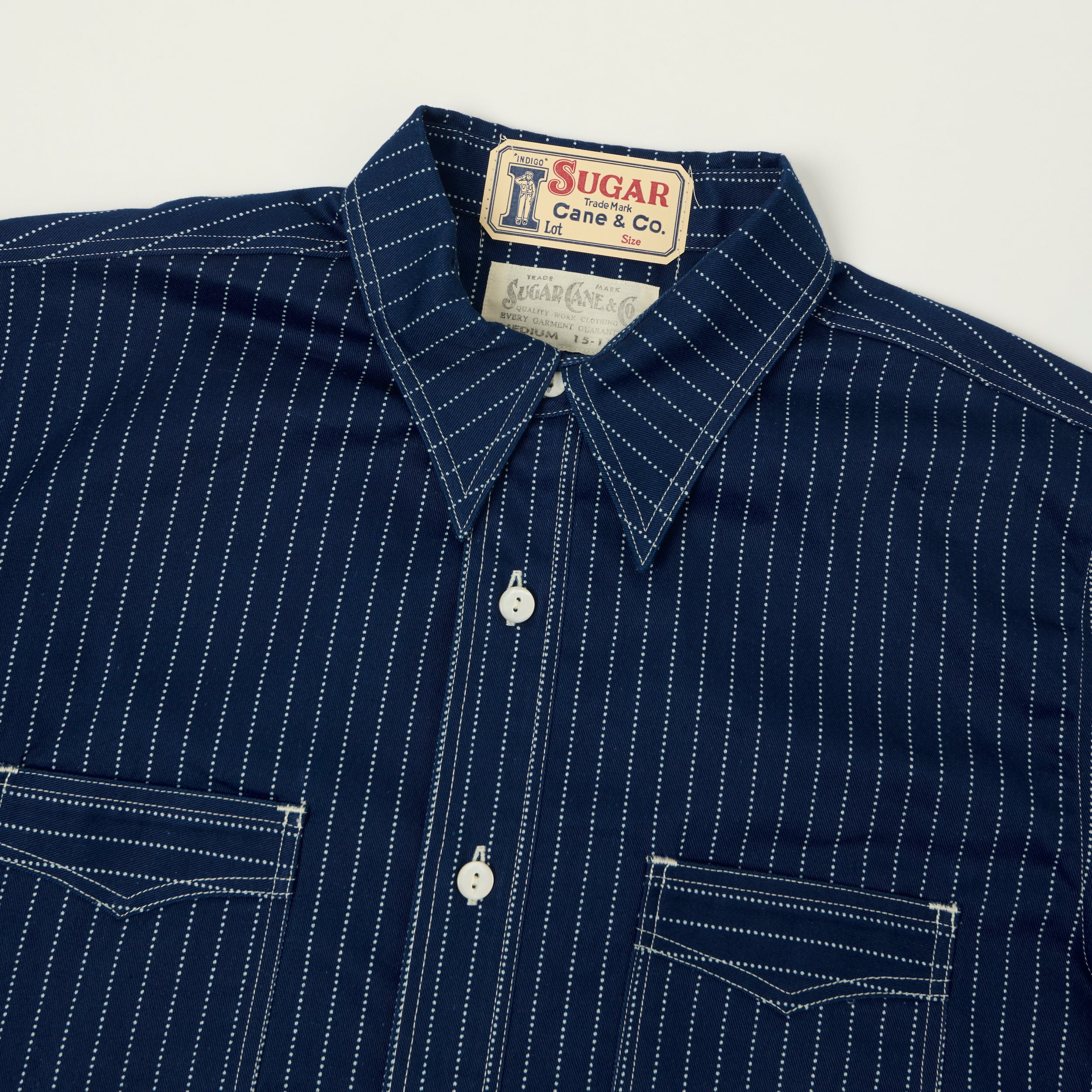 Sugar Cane Short Sleeve Wabash Work Shirt - Navy