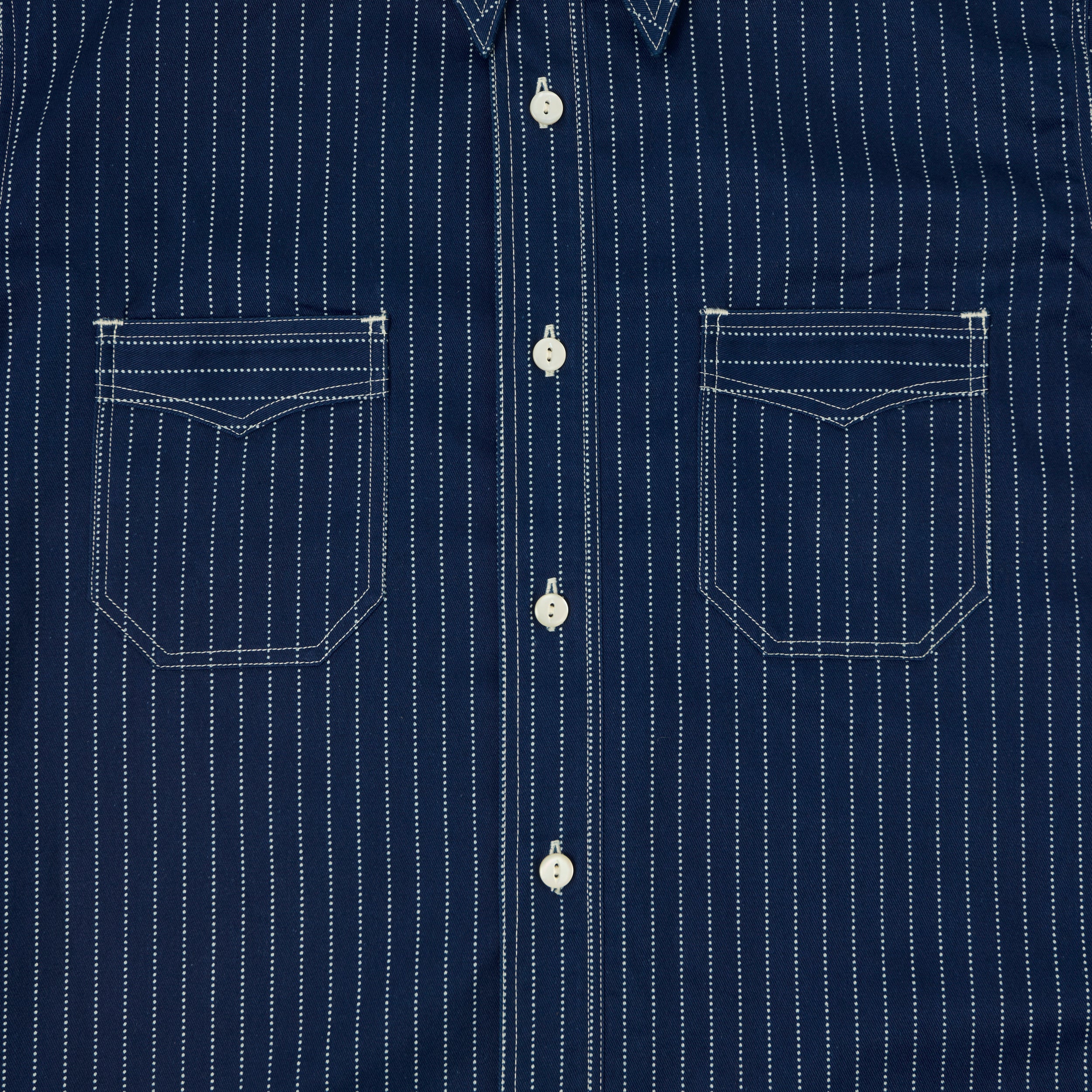 Sugar Cane Short Sleeve Wabash Work Shirt - Navy