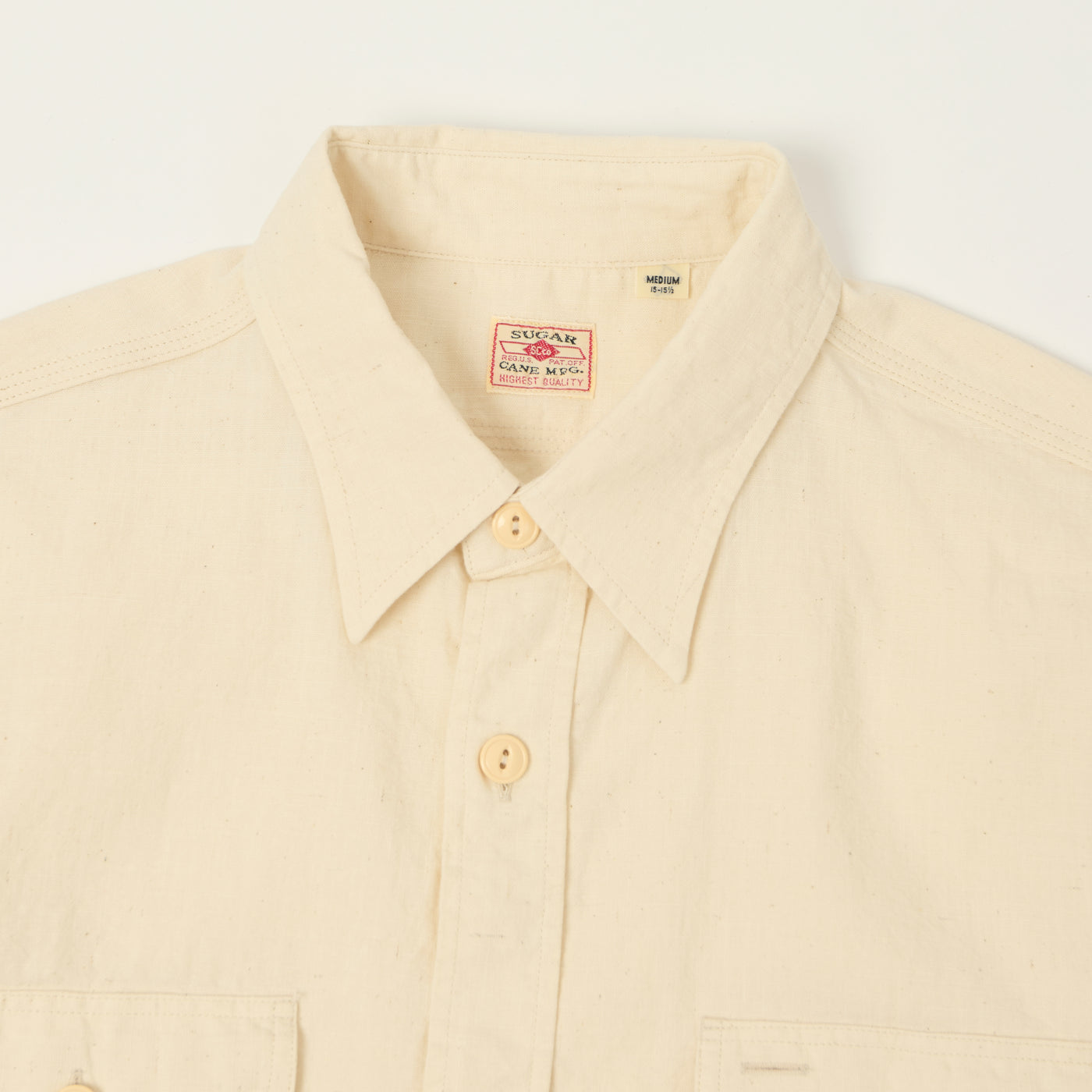 Sugar Cane Short Sleeve Chambray Work Shirt - White
