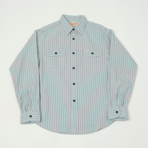 Sugar Cane Dobby Stripe Work Shirt - Blue/Red