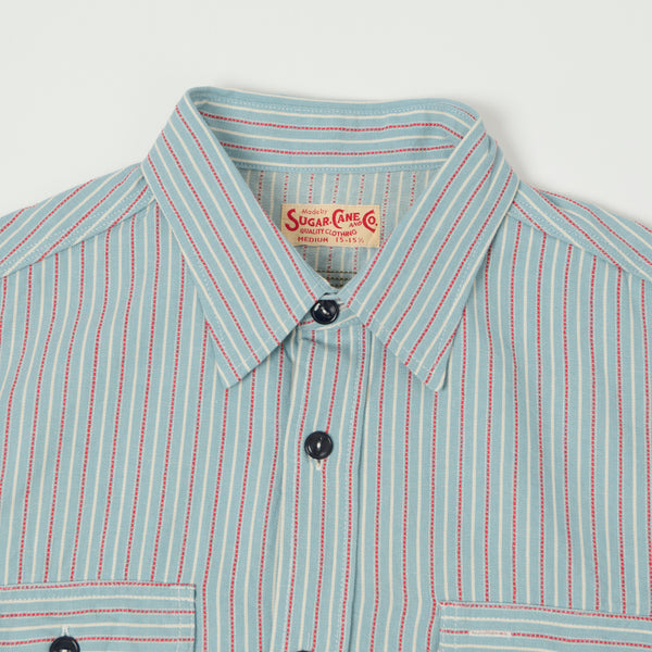 Sugar Cane Dobby Stripe Work Shirt - Blue/Red