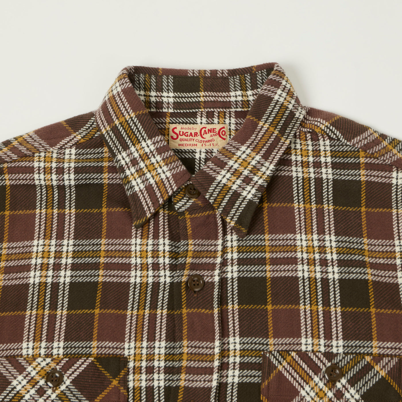 Sugar Cane Twill Check Work Shirt - Brown