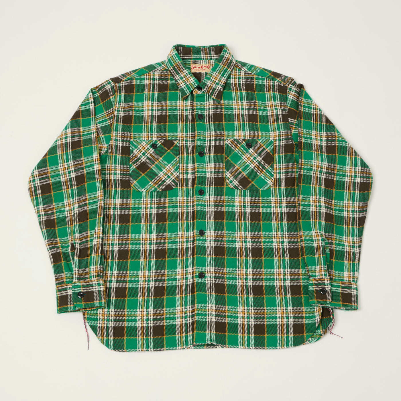 Sugar Cane Twill Check Work Shirt - Green