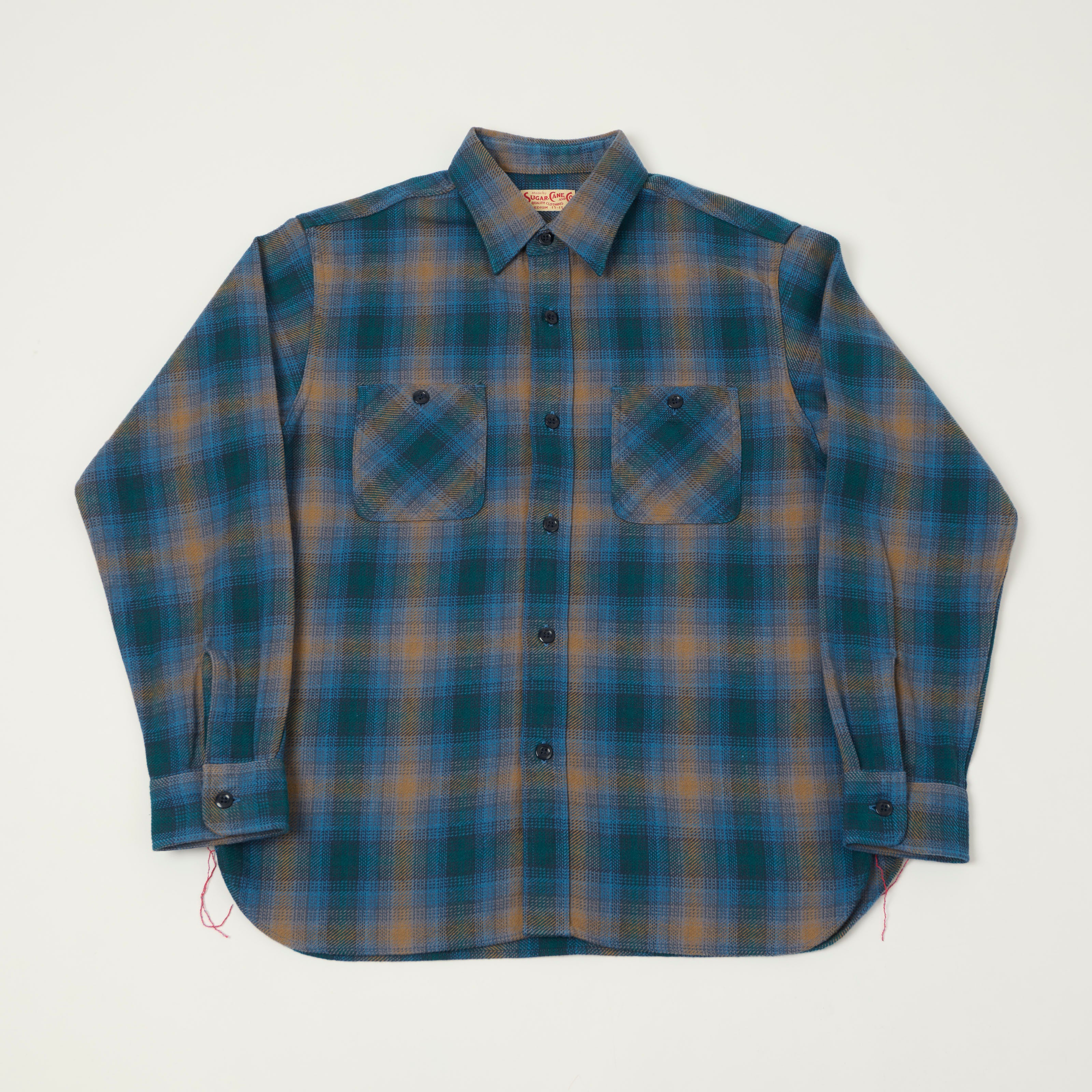 Sugar Cane Gradient Plaid Work Shirt - Blue/Brown
