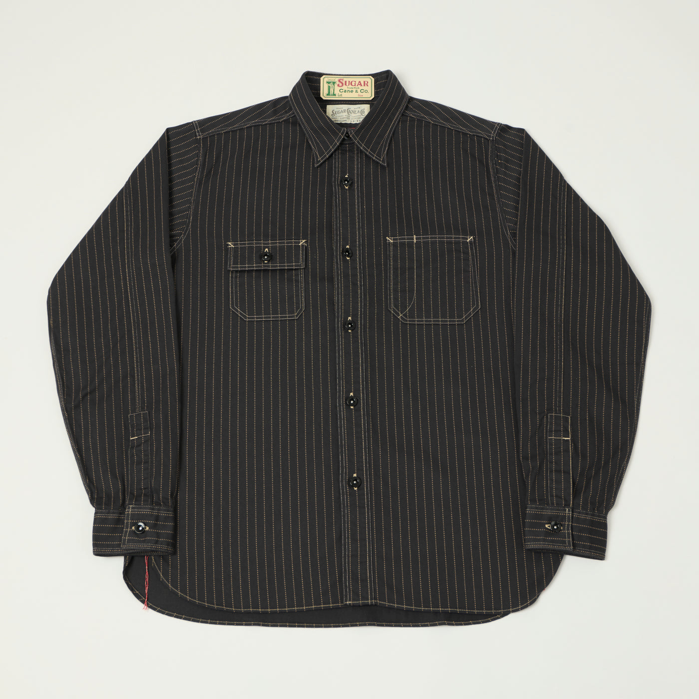 Sugar Cane Wabash Stripe Work Shirt - Black