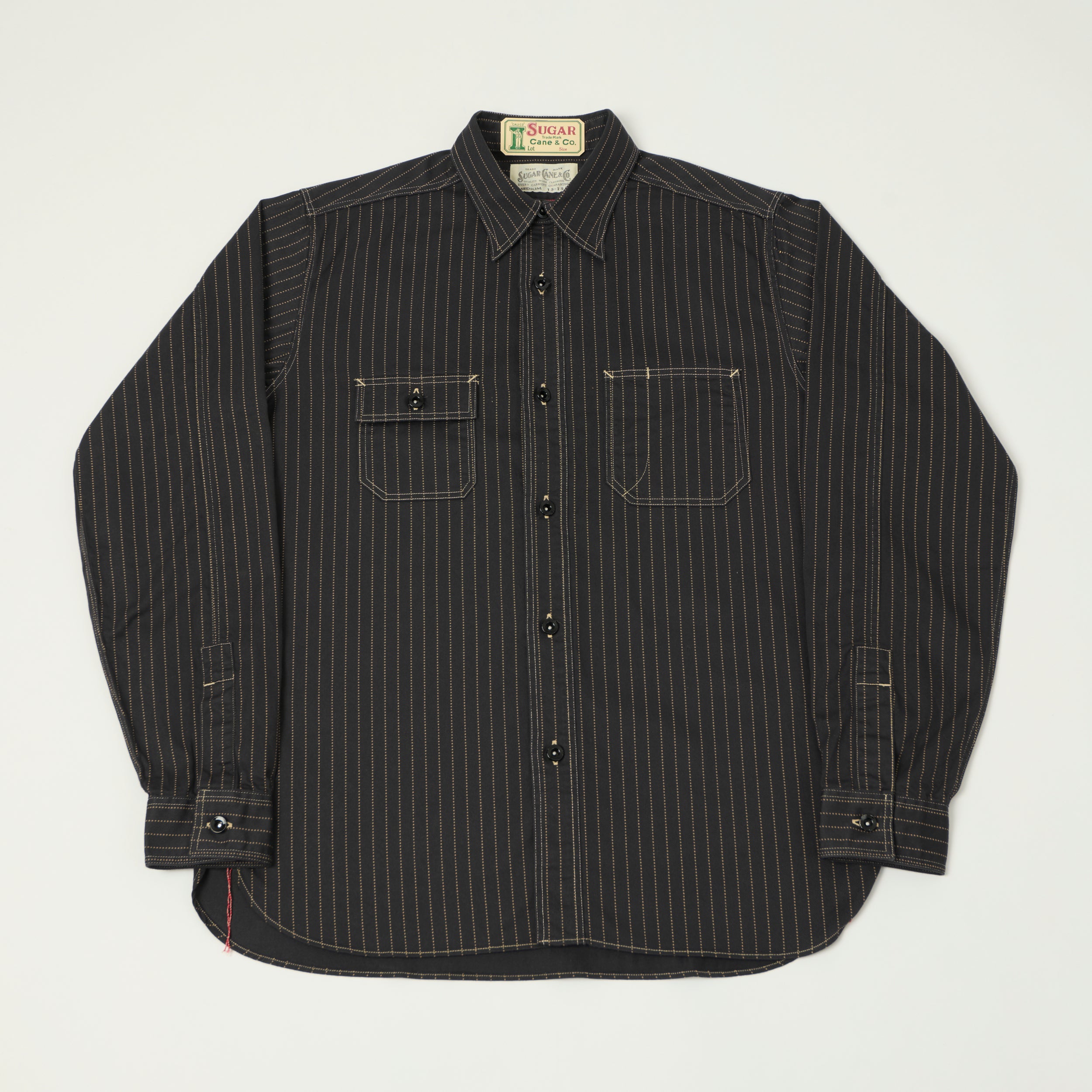 Sugar Cane Wabash Stripe Work Shirt - Black