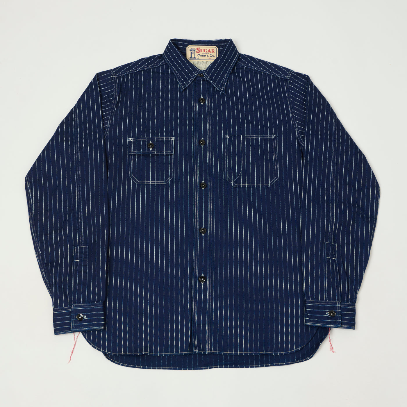 Sugar Cane Wabash Stripe Work Shirt - Indigo