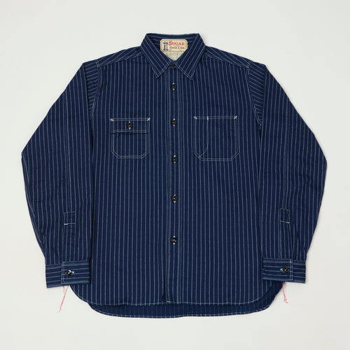 Sugar Cane Wabash Stripe Work Shirt - Indigo