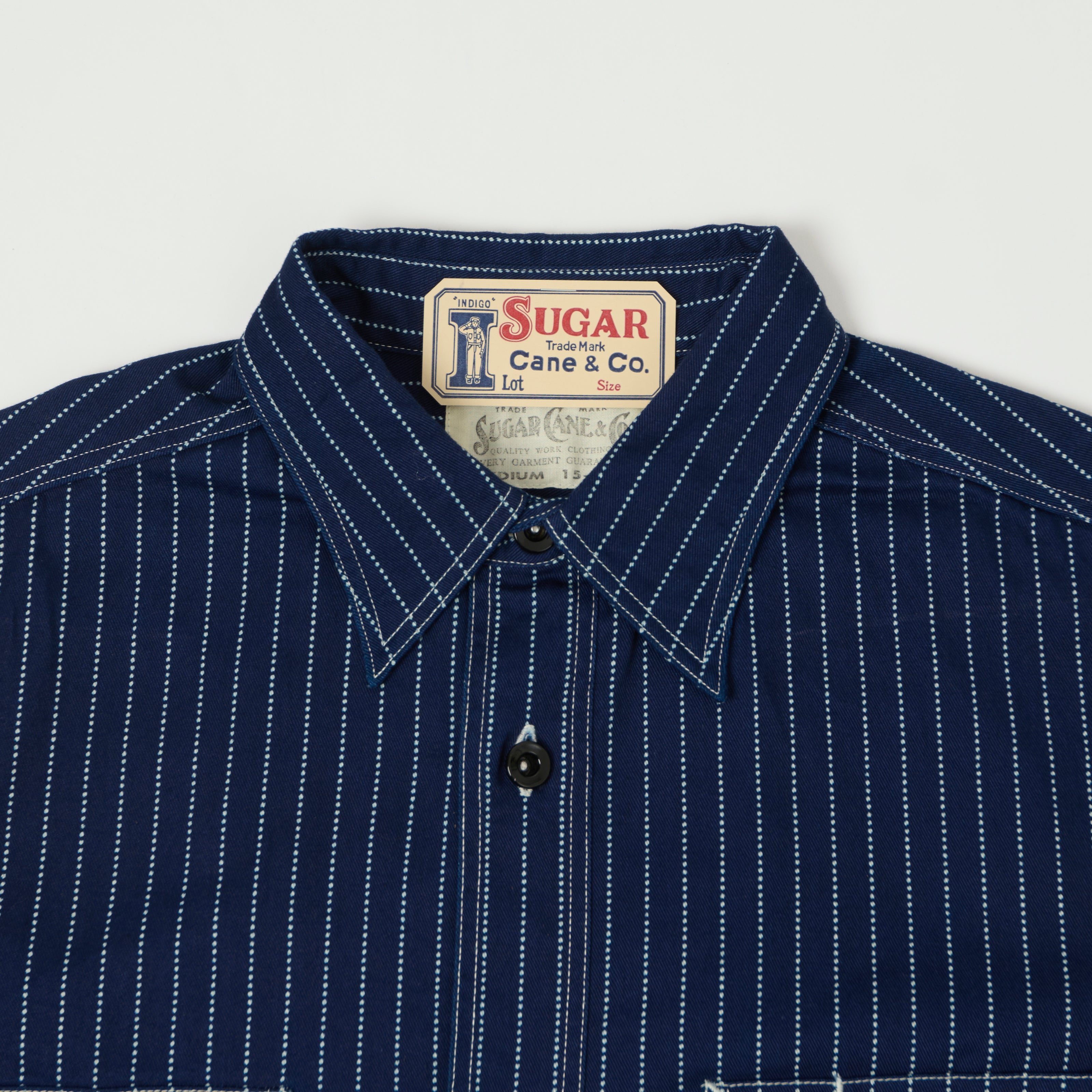 Sugar Cane Wabash Stripe Work Shirt - Indigo