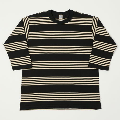 TOYS McCOY 'Multi Border Stripe' Quarter Sleeve Stripe T-Shirt - Ivory/Black