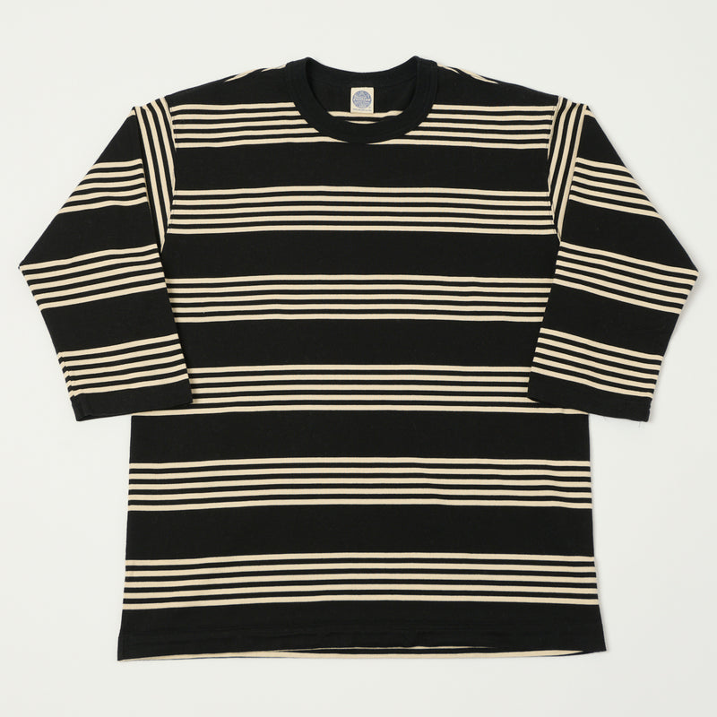 TOYS McCOY 'Multi Border Stripe' Quarter Sleeve Stripe Tee - Ivory/Black