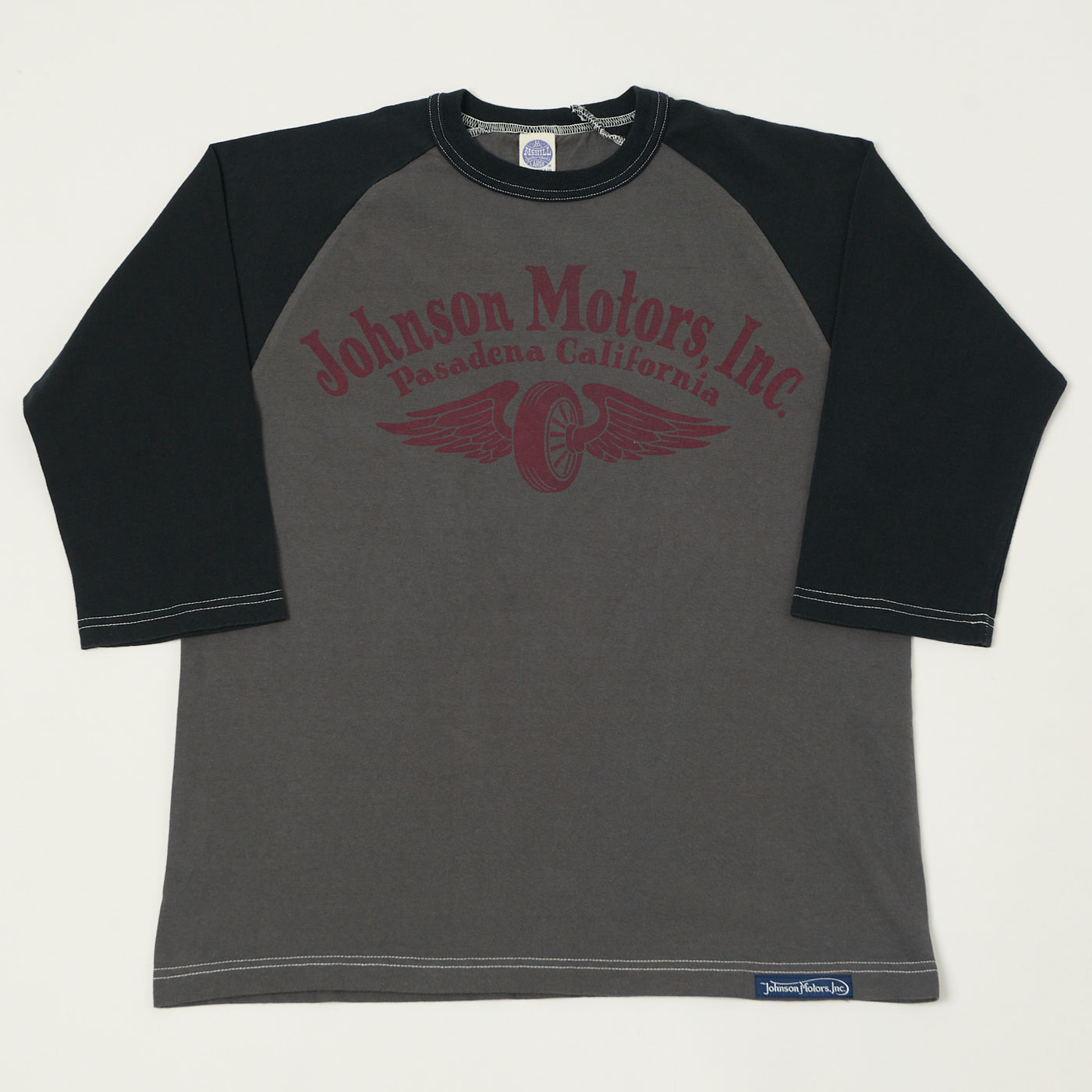 TOYS McCOY Raglan Sleeve 'Johnson Motors' Baseball T-Shirt - Grey/Black